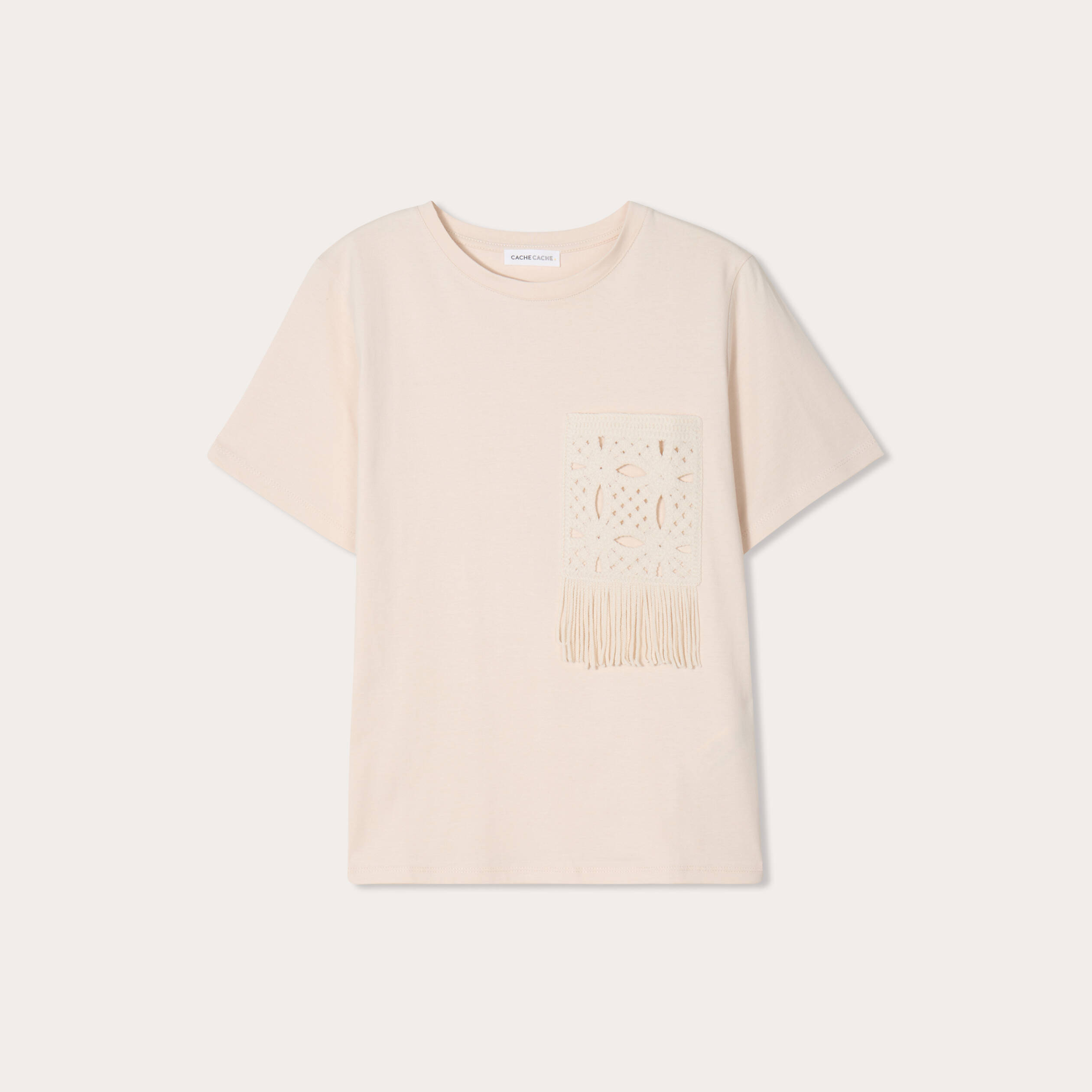 T-shirt poche effet crochet beige femme