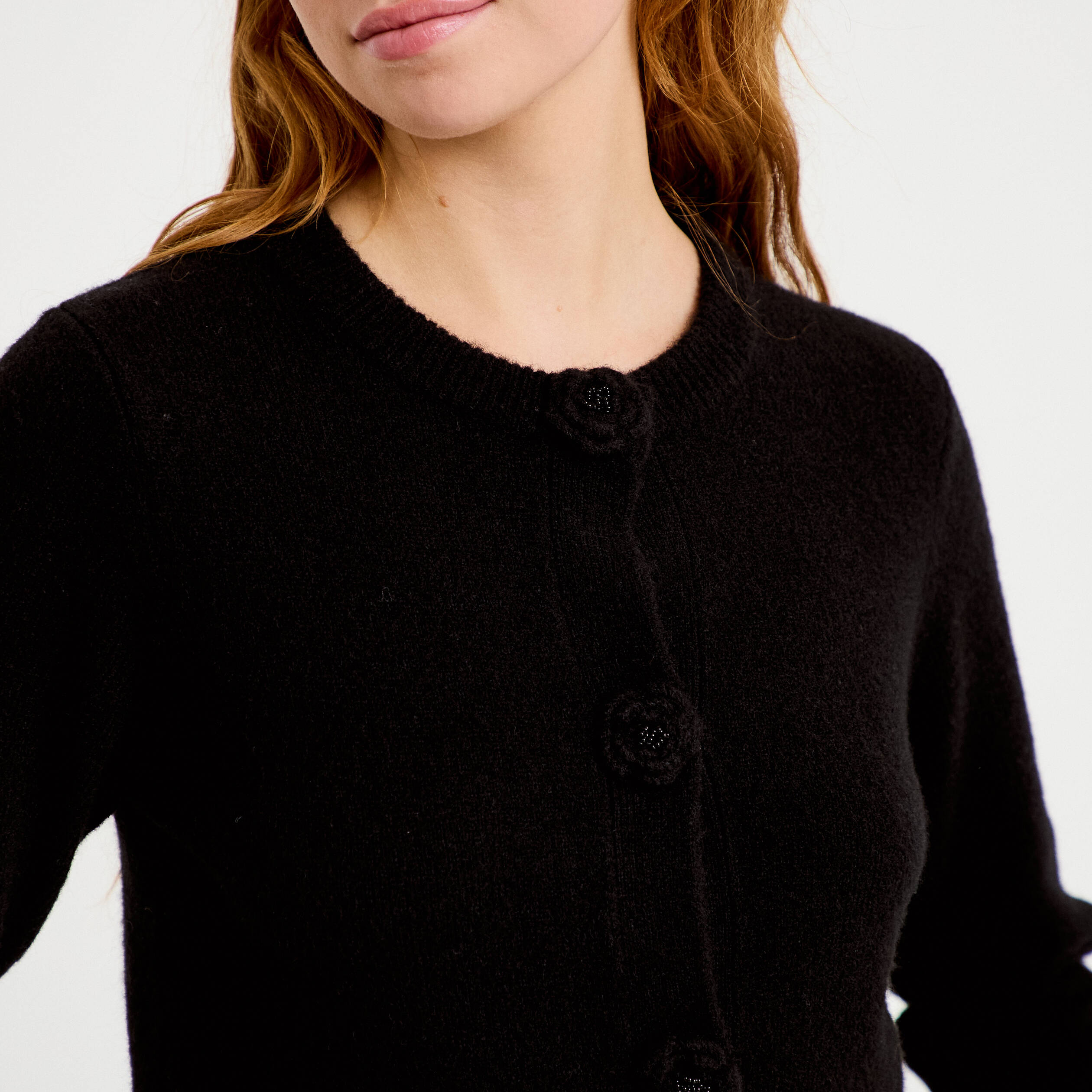 Gilet manches longues col rond noir femme