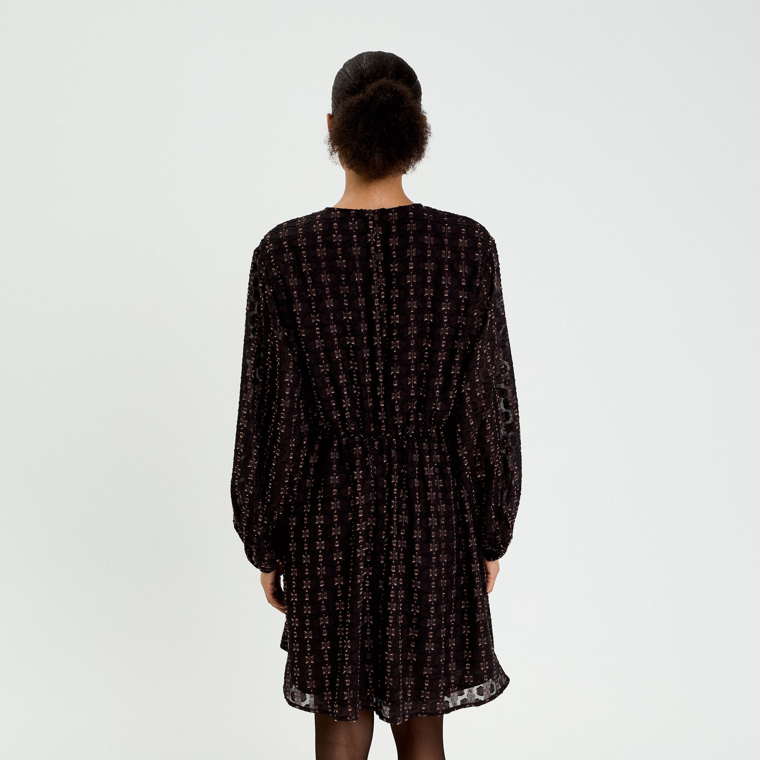 Robe en voile col V noir femme