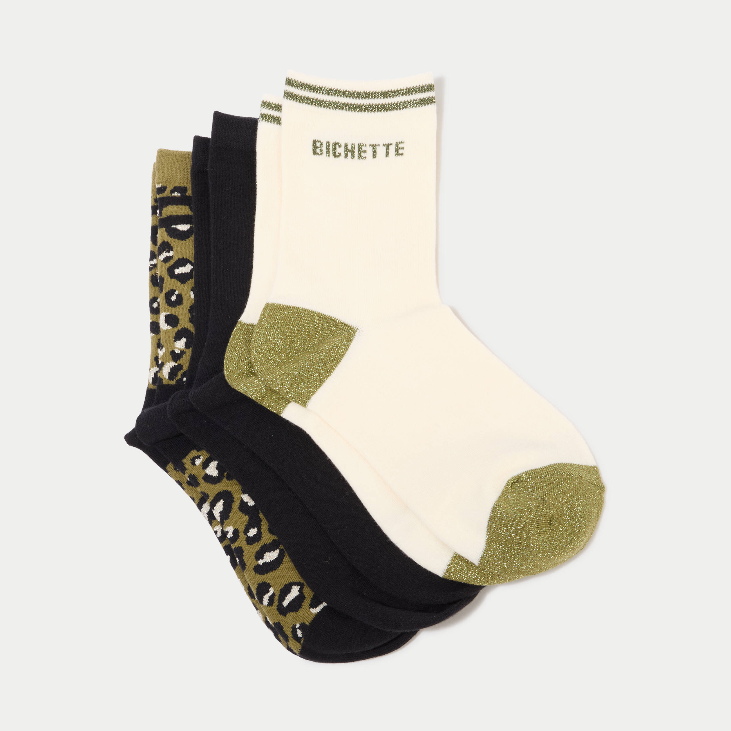 Lot de 3 paires de chaussettes vert kaki femme