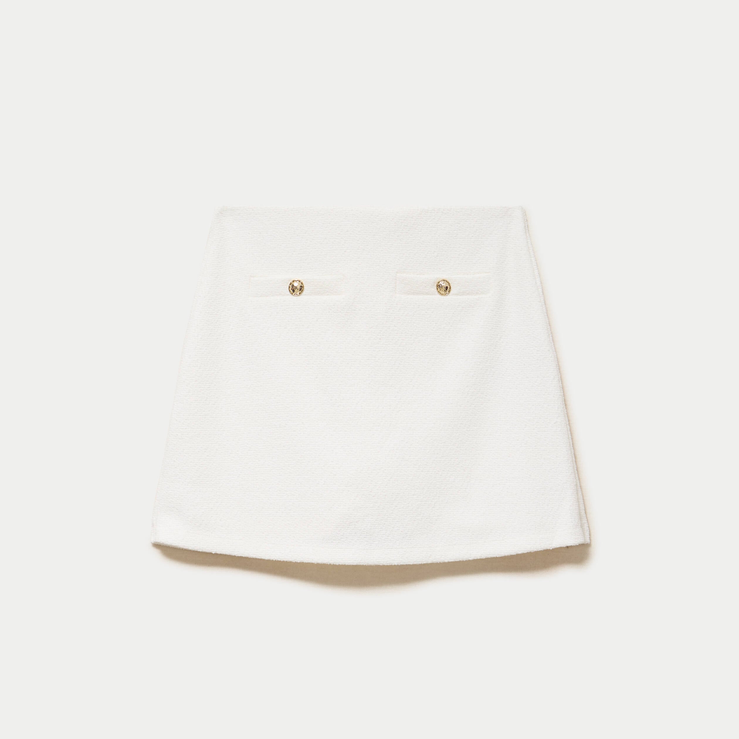 Jupe-short trap&egrave;ze courte en tweed ecru femme