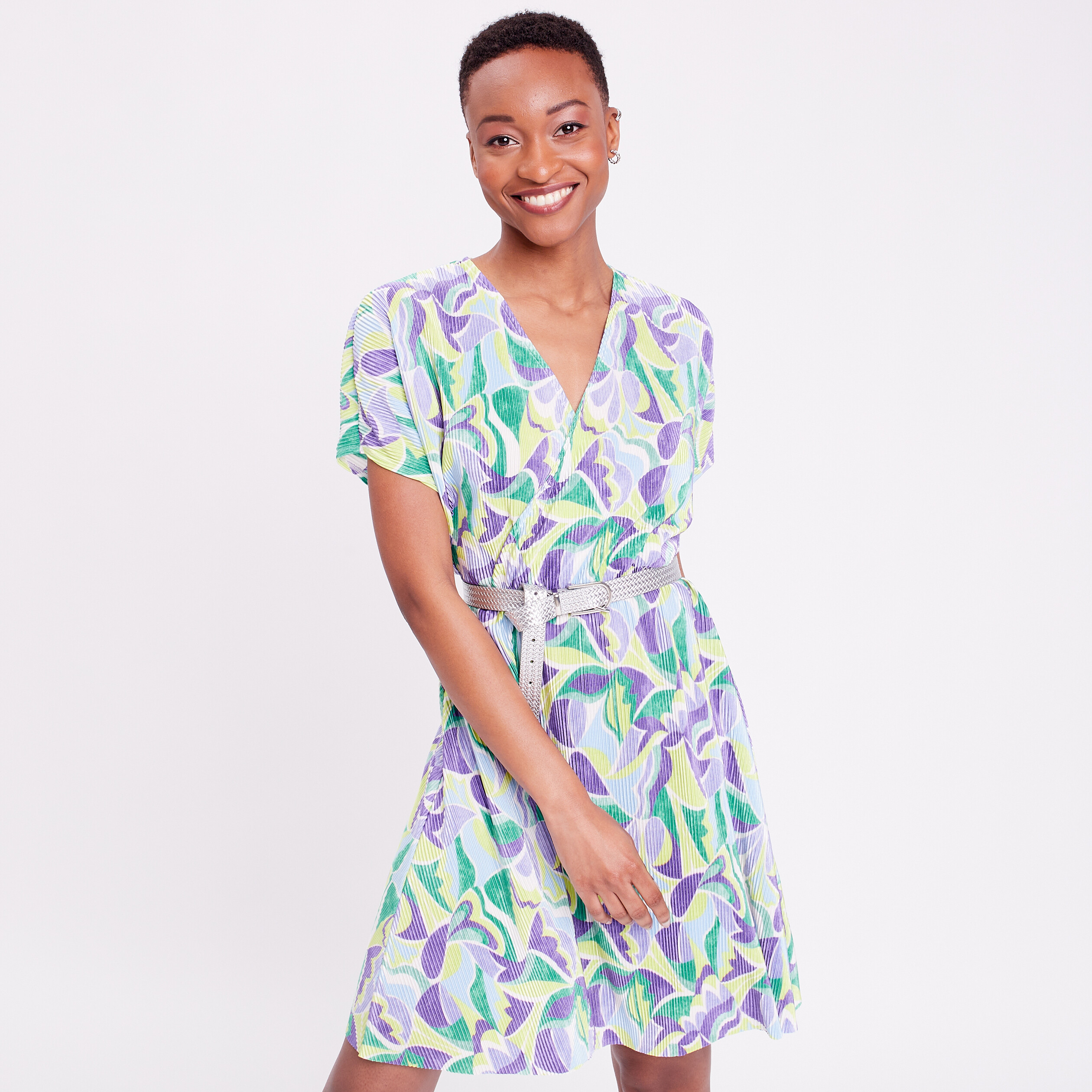 Robe &eacute;vas&eacute;e pliss&eacute;e beige femme