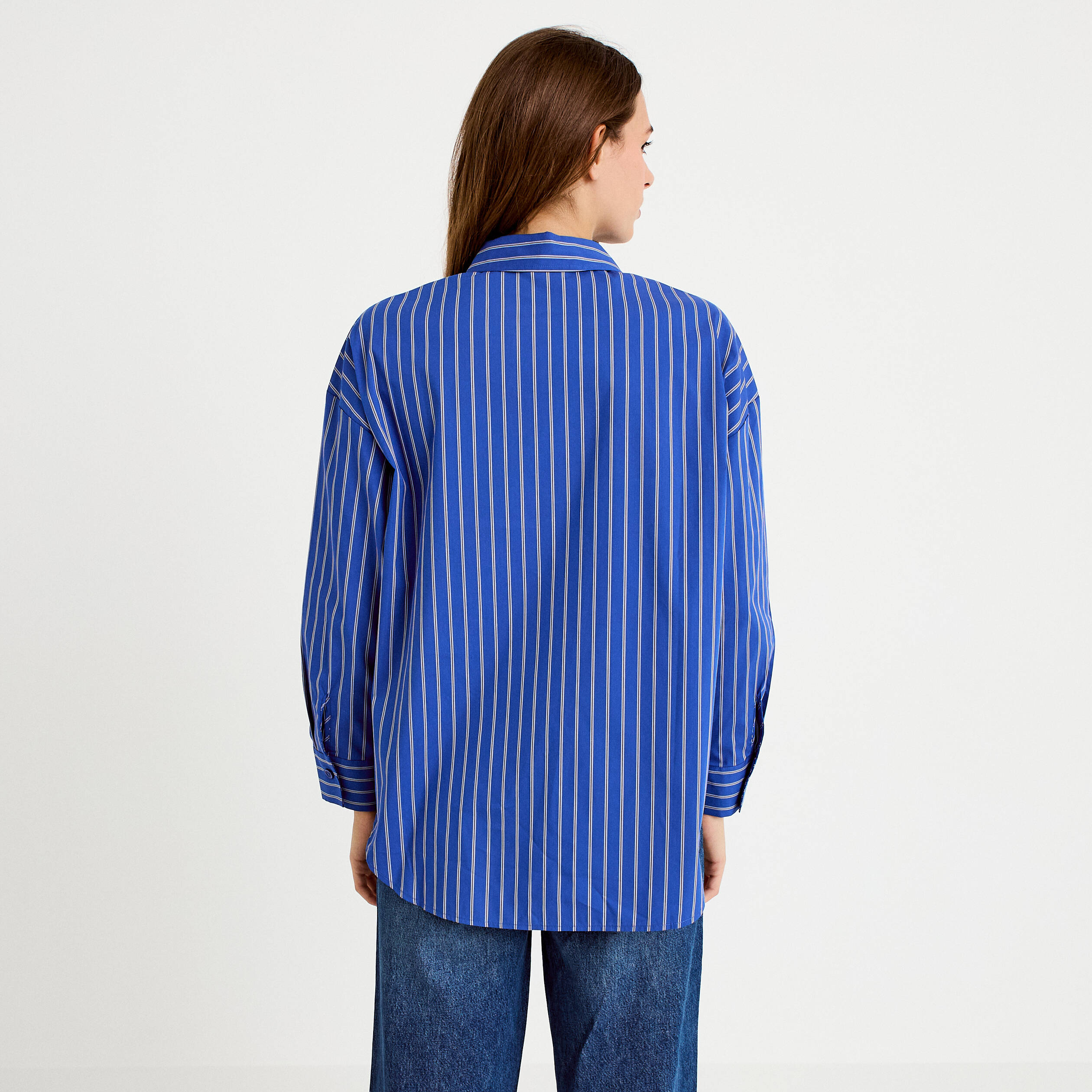 Chemise oversize manches longues bleu femme