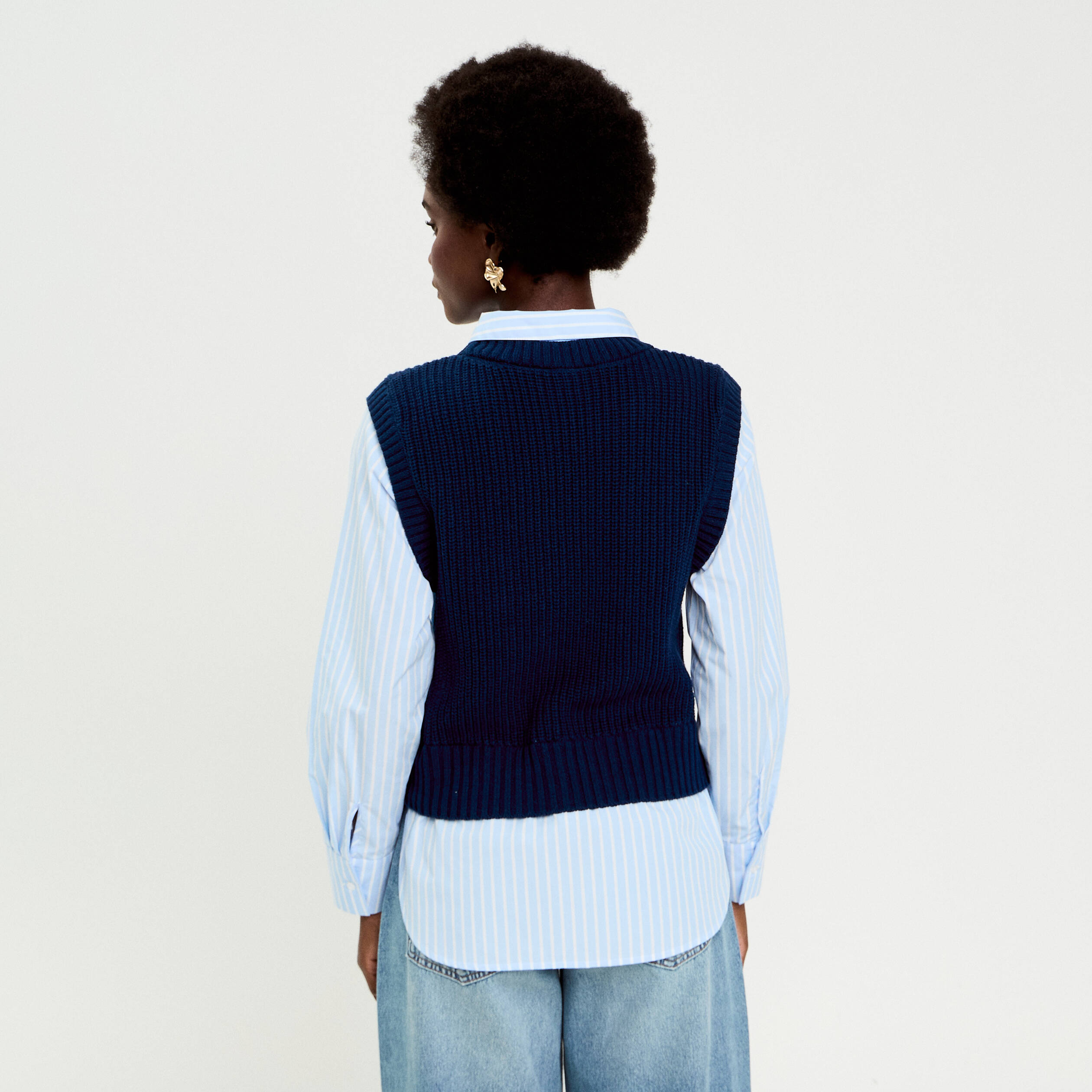 Pull chemise 2-en-1 bleu marine femme