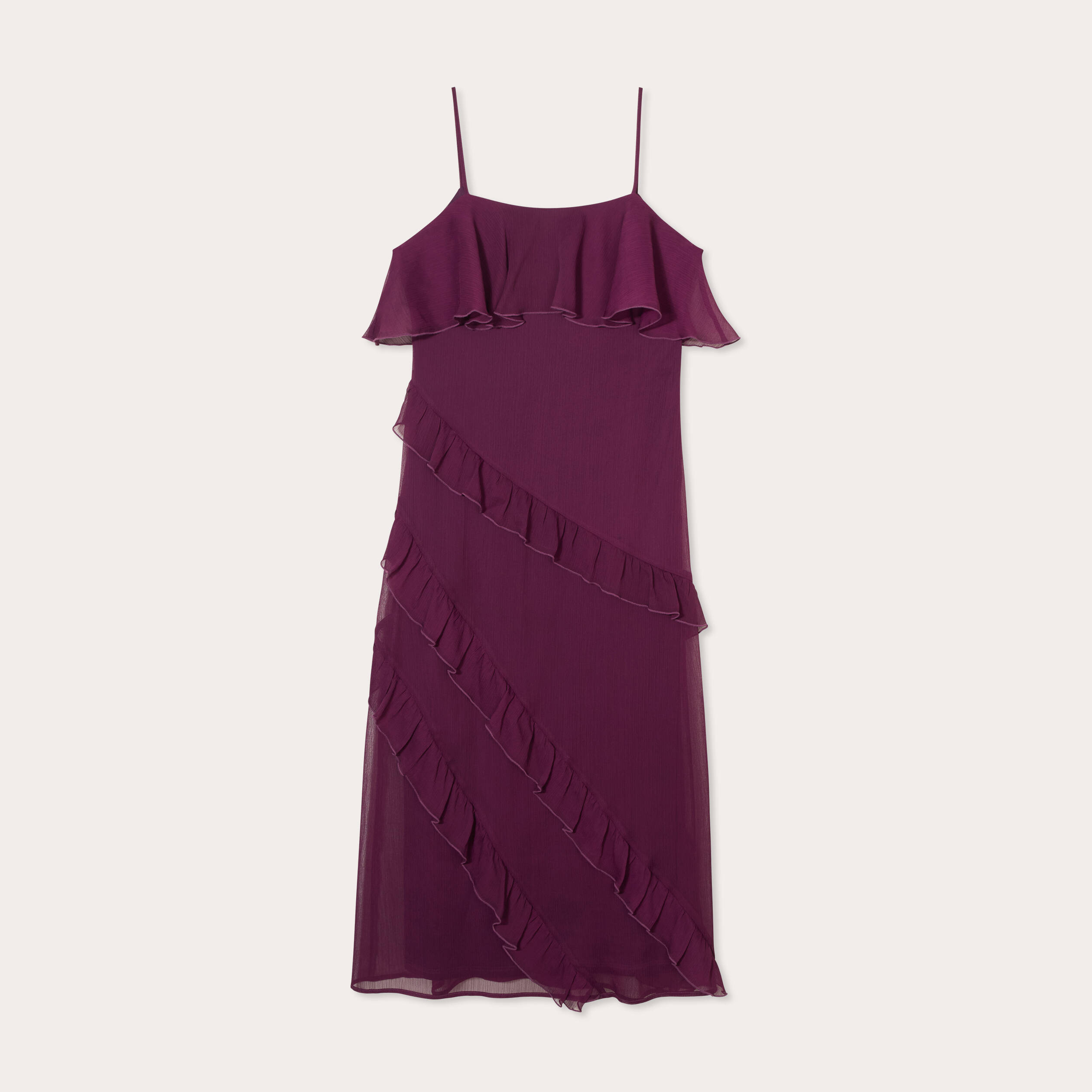 robe longue droite volants prune femme Robe longue droite volants prune femme