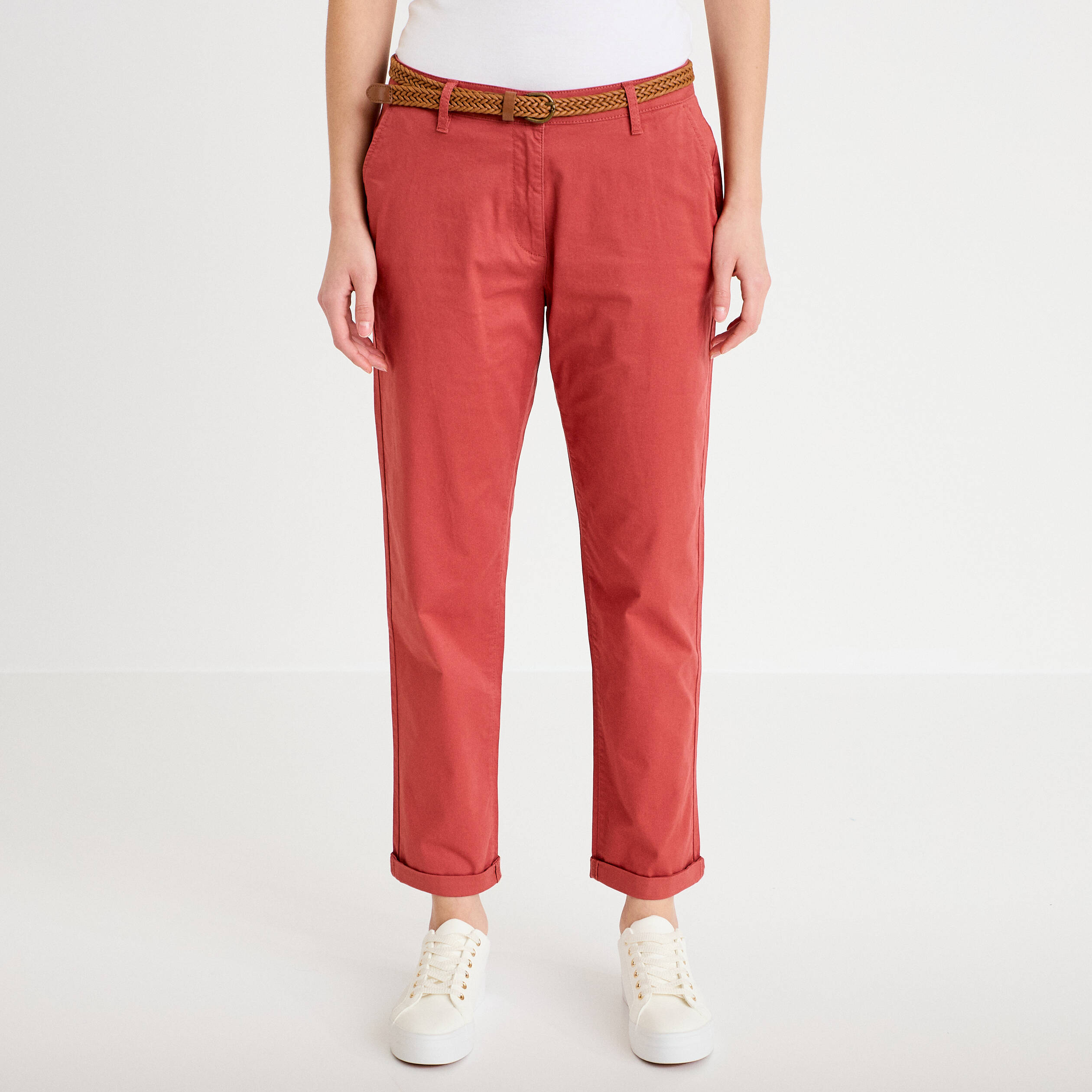 Pantalon chino 7/8&egrave;me vieux rose femme