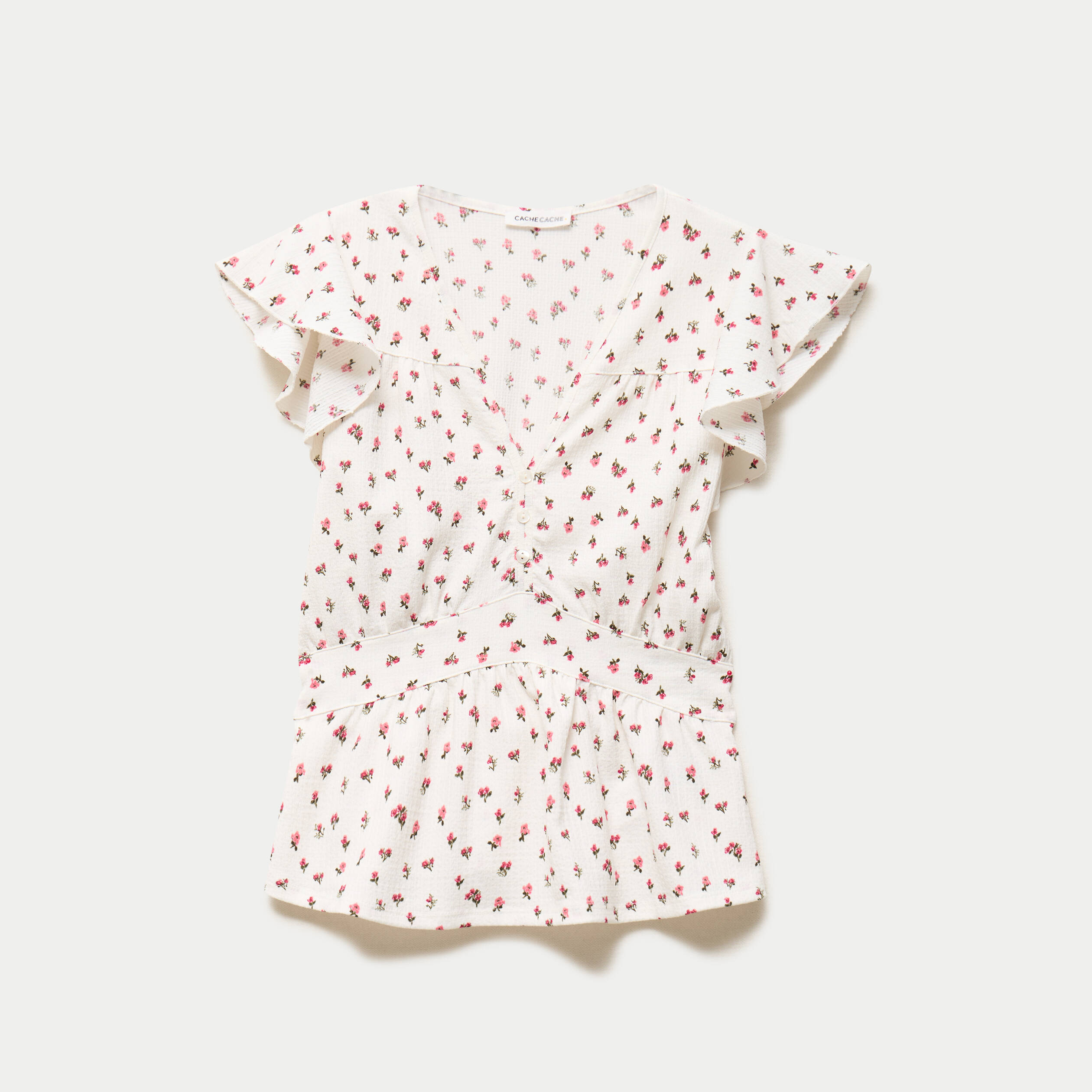 Blouse manches volant&eacute;es ecru femme