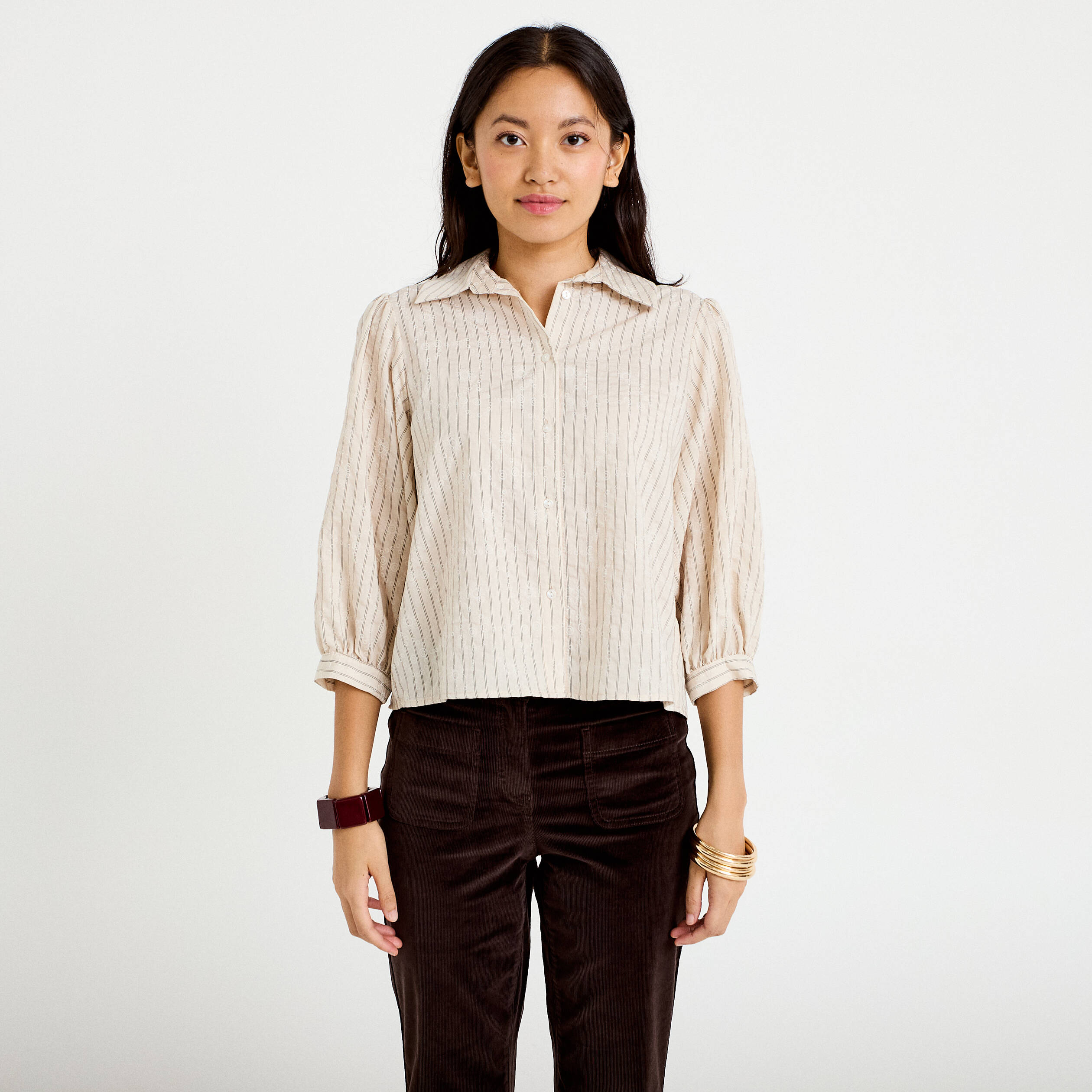 Chemise droite col classique manches 3/4 blanc femme