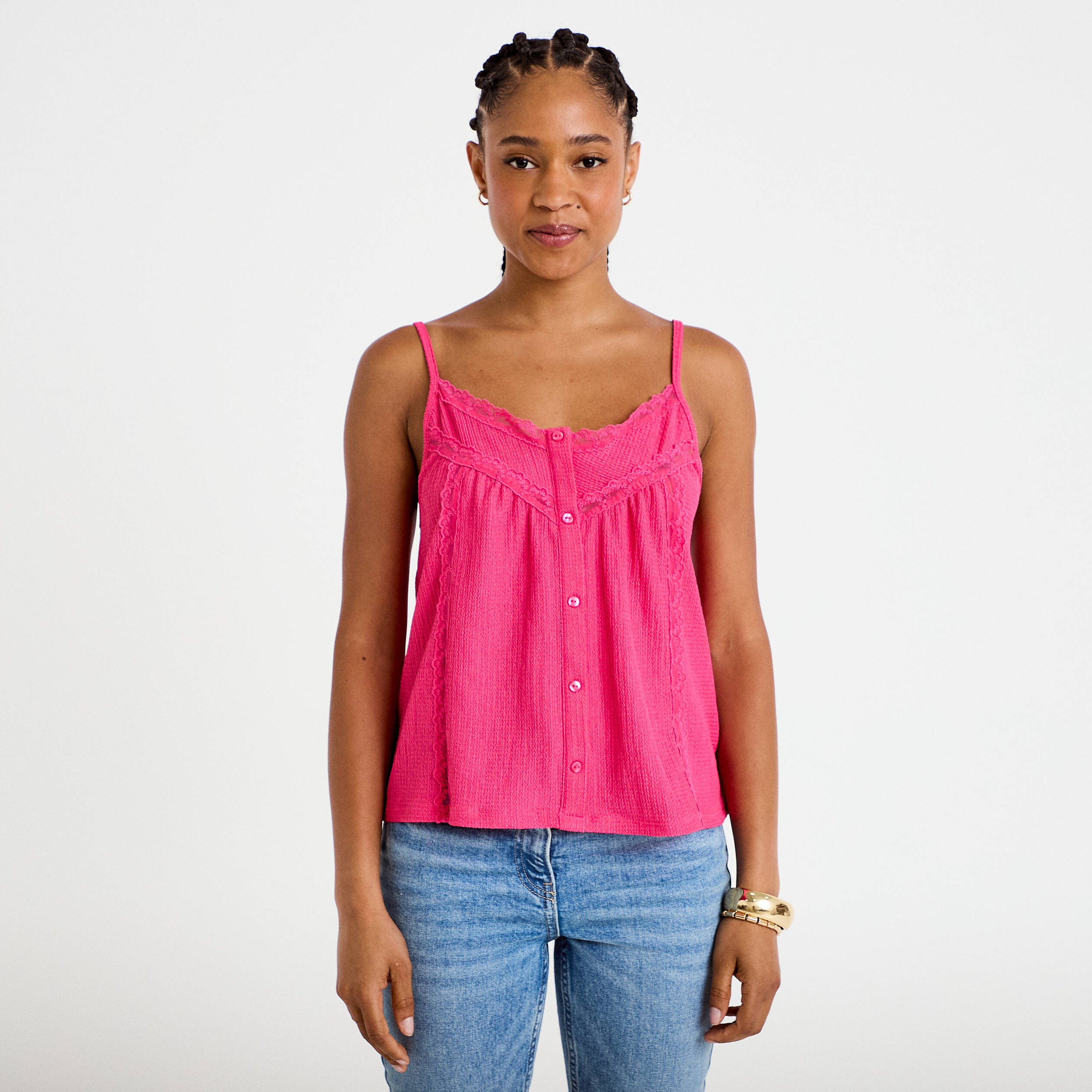 D&eacute;bardeur d&eacute;tails dentelle rose fushia femme