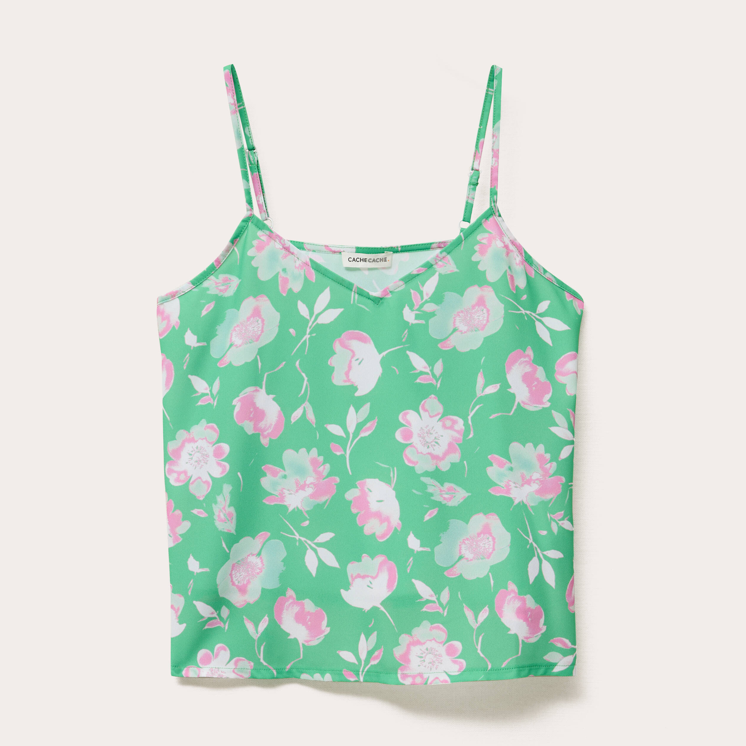 top court col v bretelles fines vert fluo femme Top court col v bretelles fines vert fluo femme