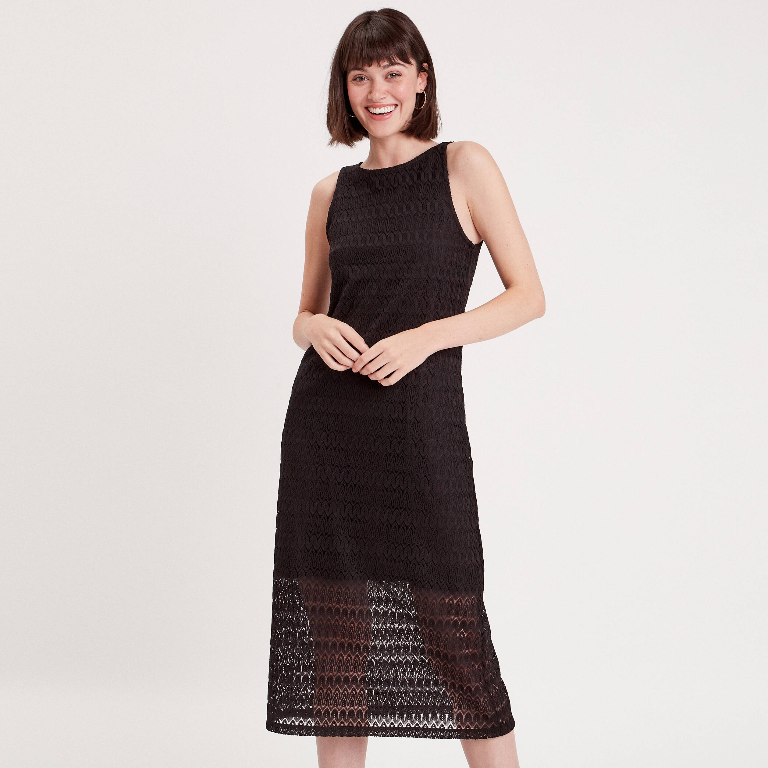 robe longue droite ajouree noir femme Robe longue droite ajourée noir femme