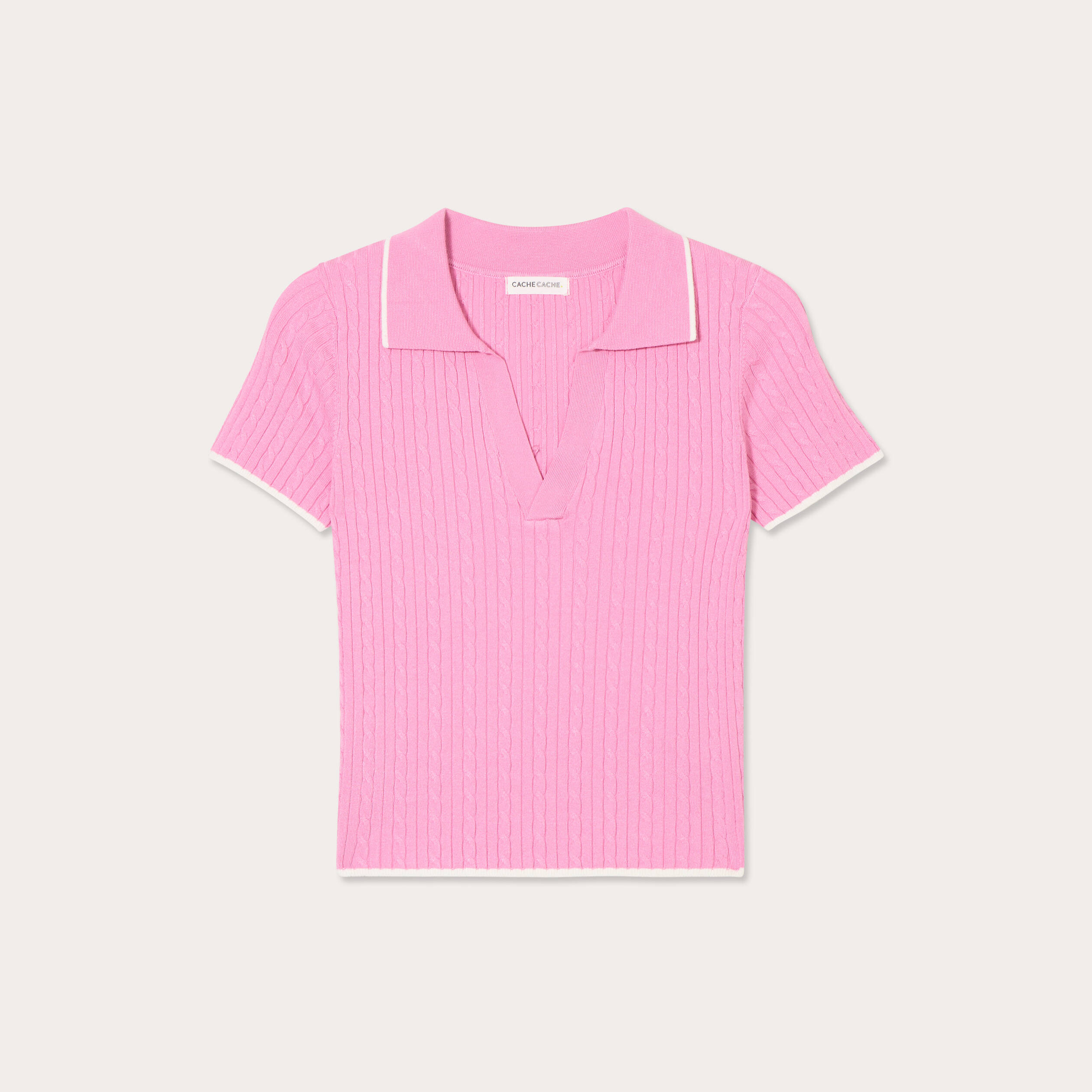 Top col polo manches courtes rose femme