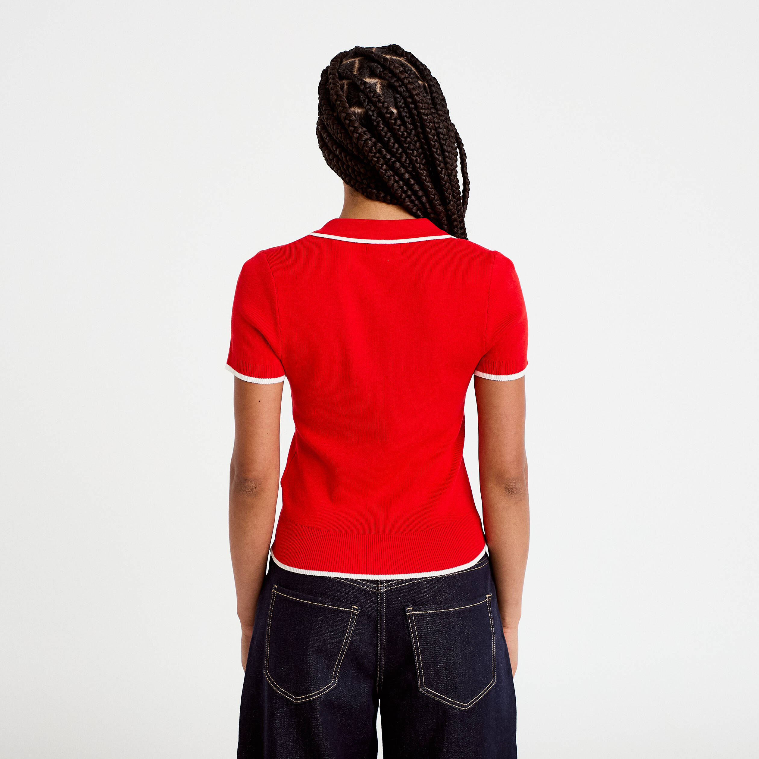 Pull manches courtes col polo rouge femme