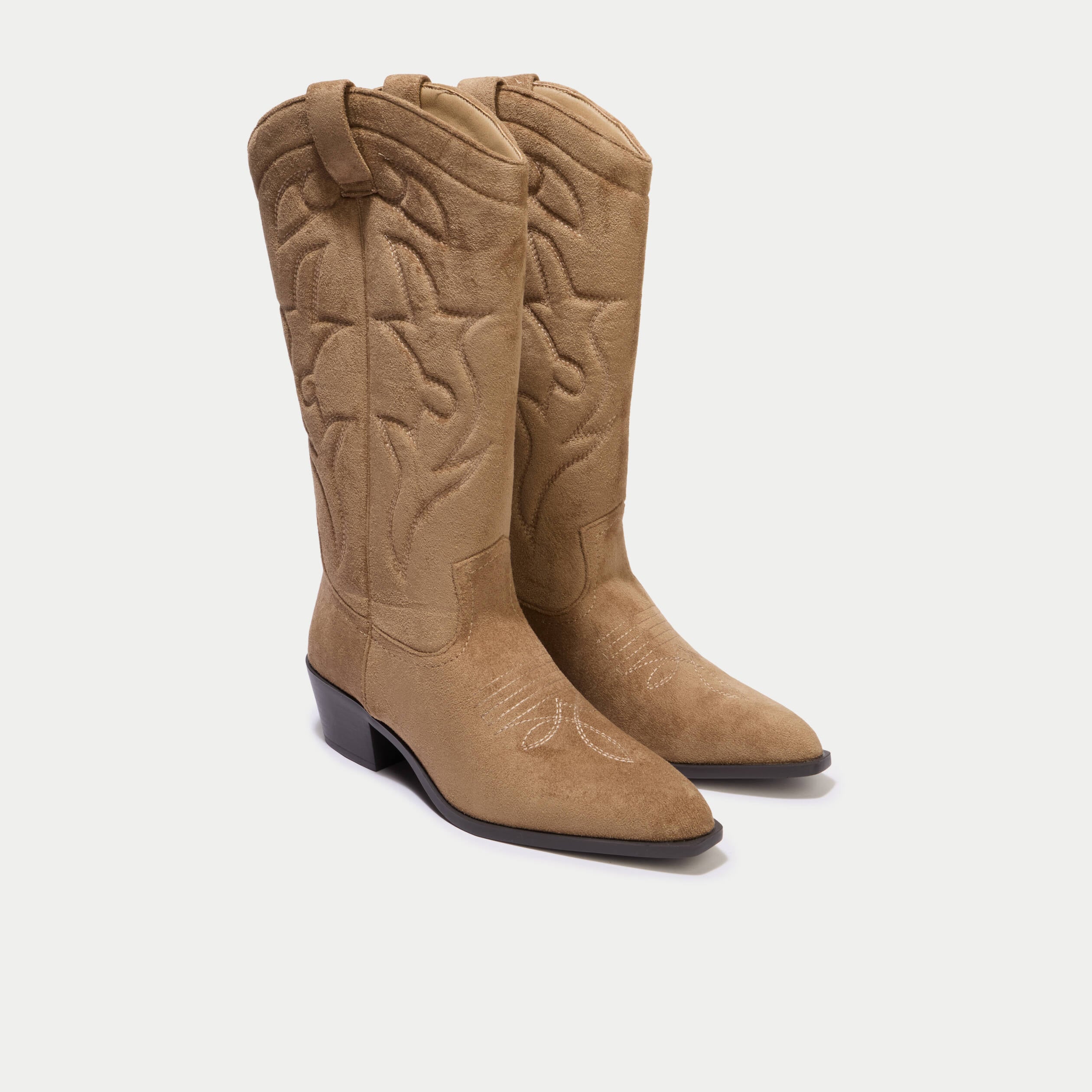 Bottes aspect daim beige femme