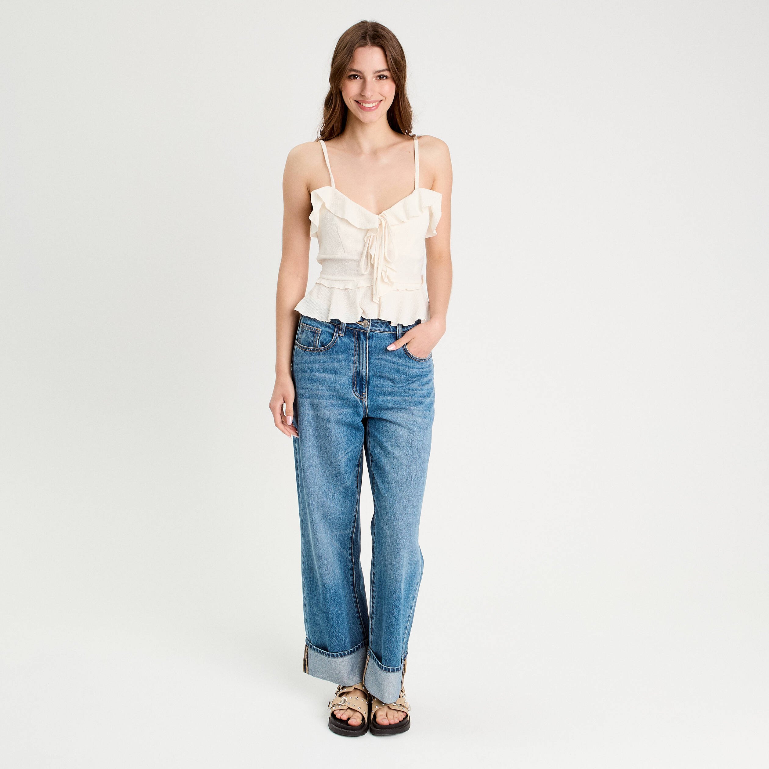 debardeur cropped volants ecru femme Débardeur cropped volants ecru femme