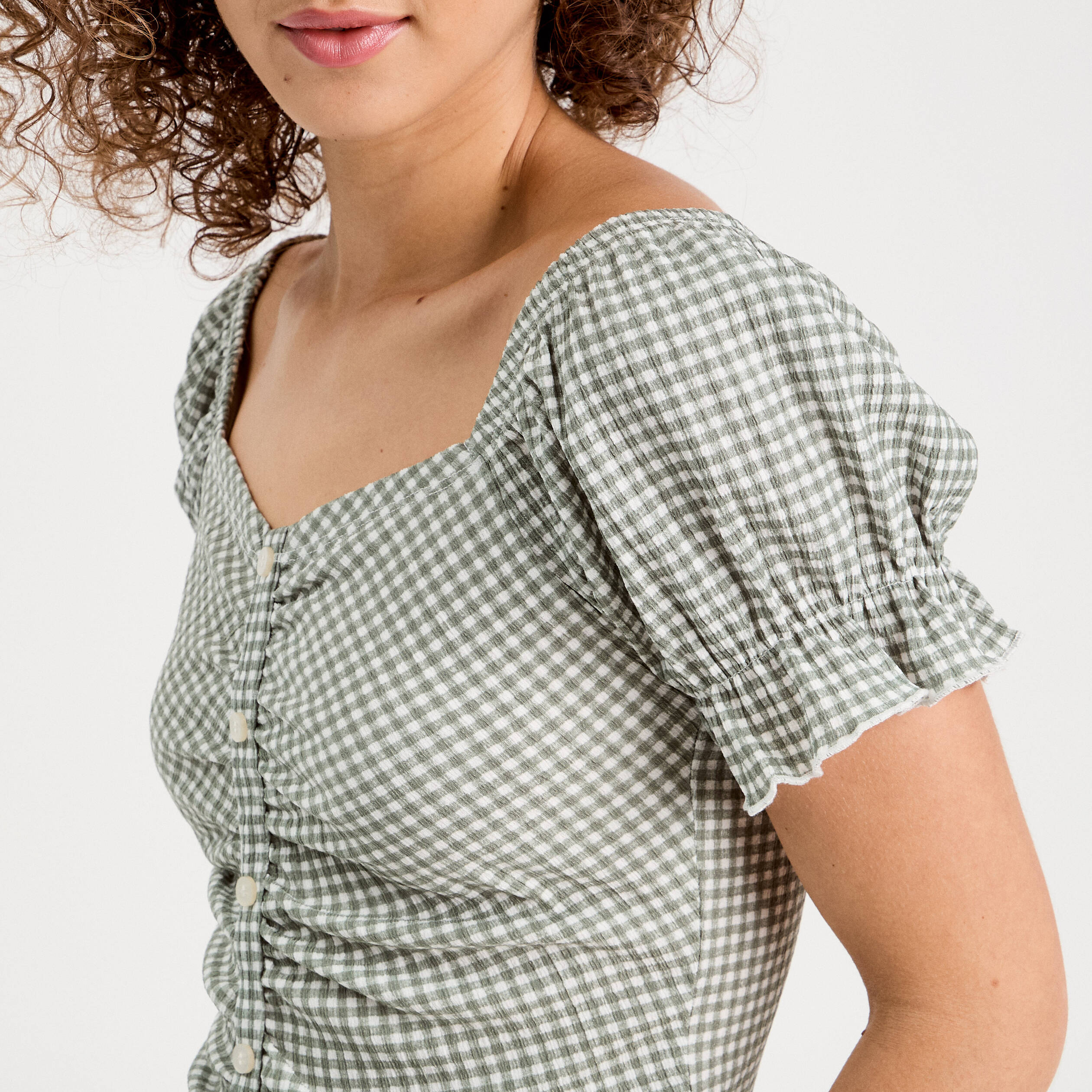 Blouse manches courtes vert kaki femme