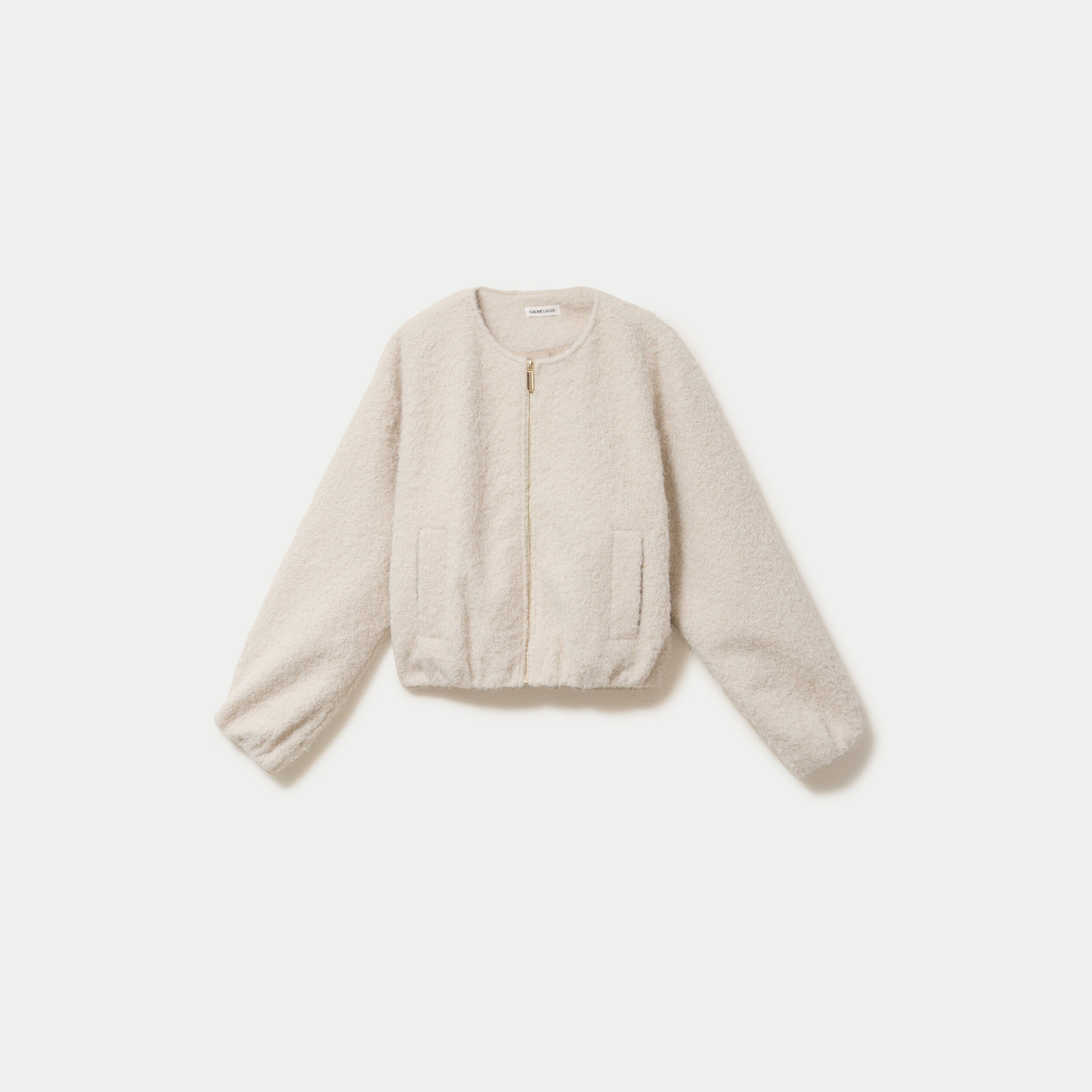 Veste cropped bas resserr&eacute; ecru femme