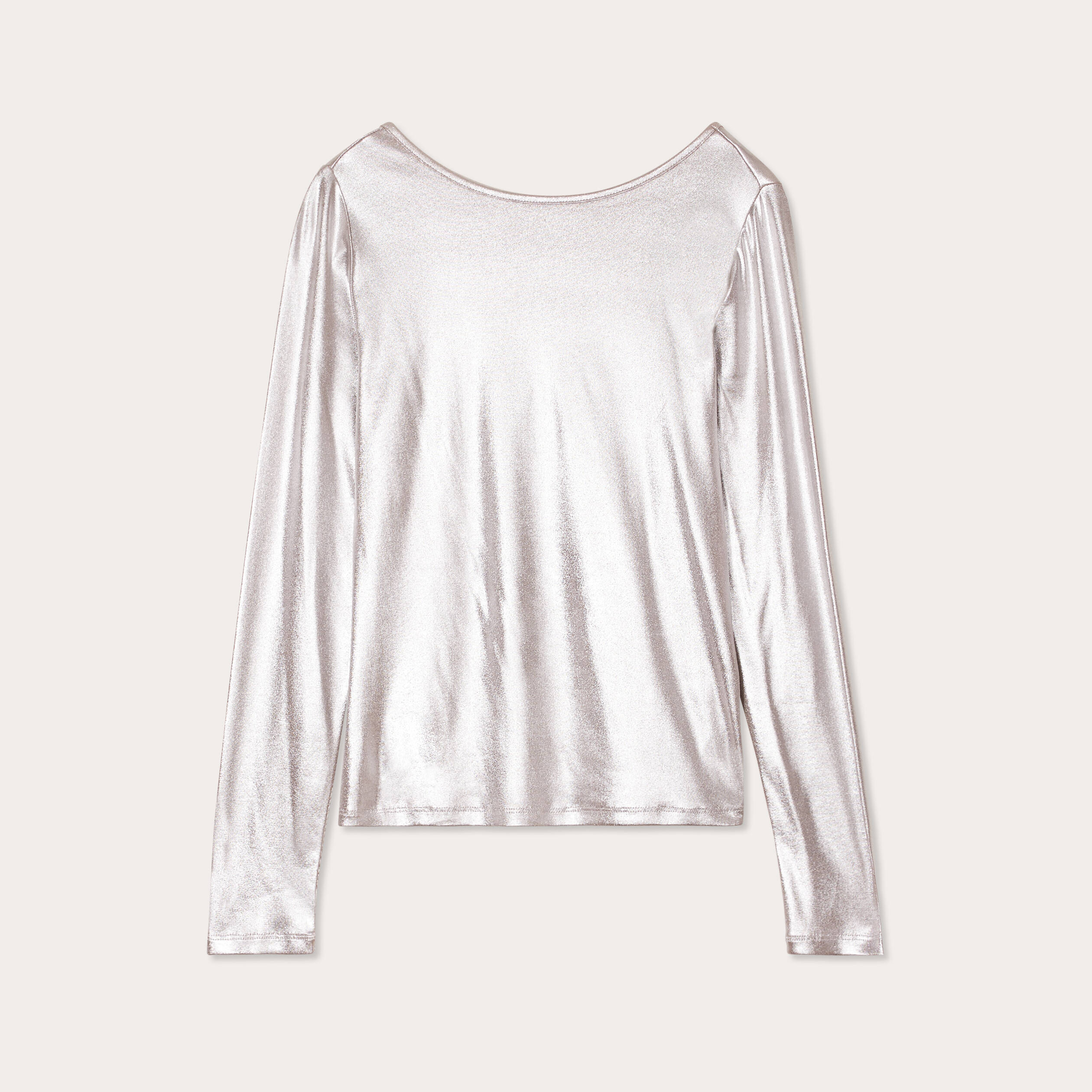 T-shirt aspect m&eacute;tallis&eacute; gris argent femme