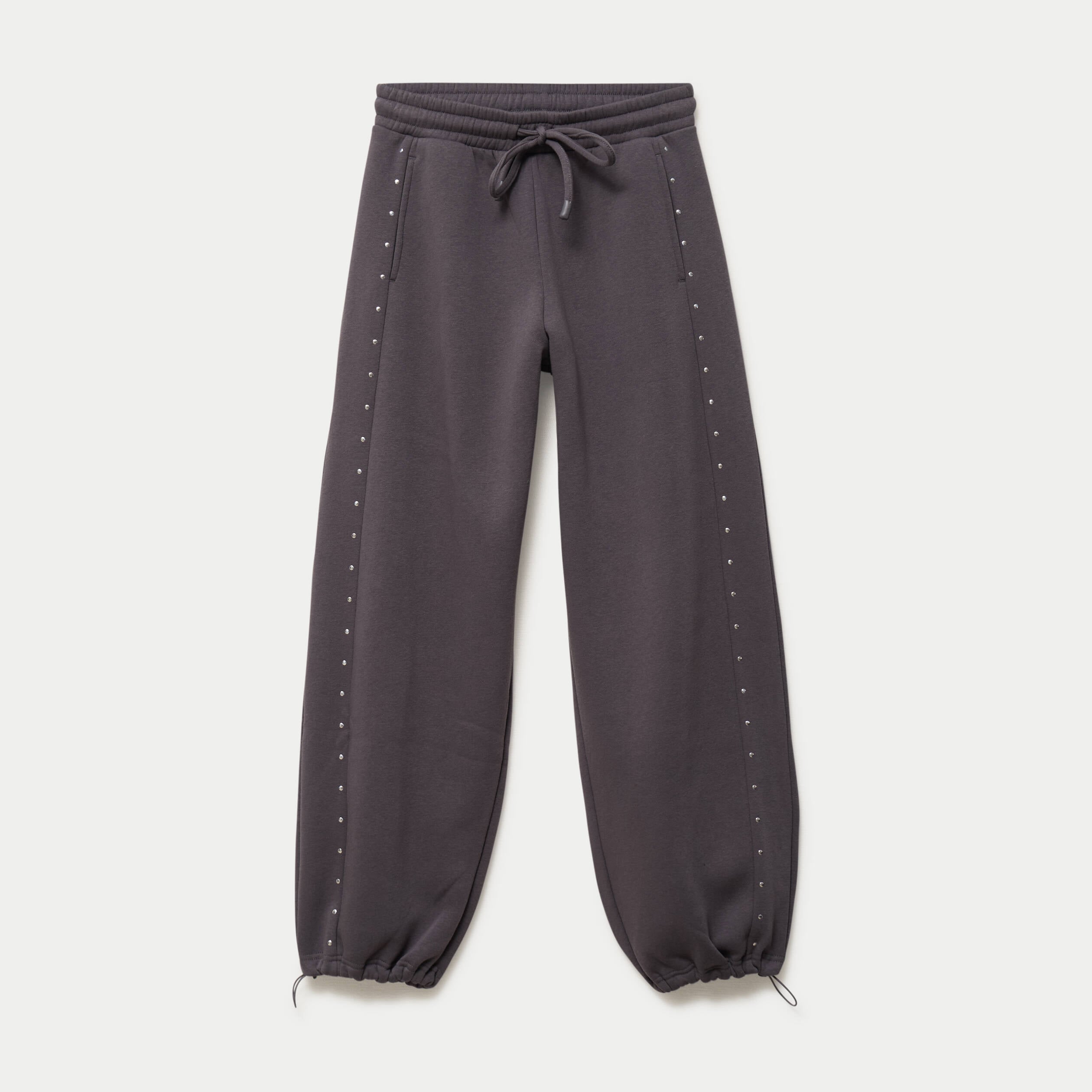 Jogging &agrave; d&eacute;tails clout&eacute;s taille basse gris fonc&eacute; femme