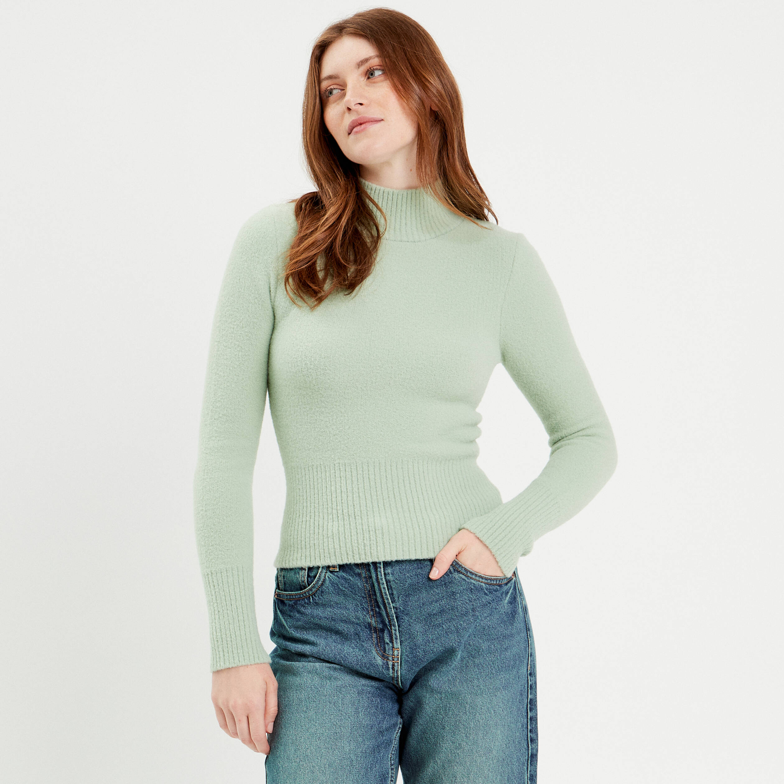 pull avec col montant vert fluo femme Pull avec col montant vert fluo femme