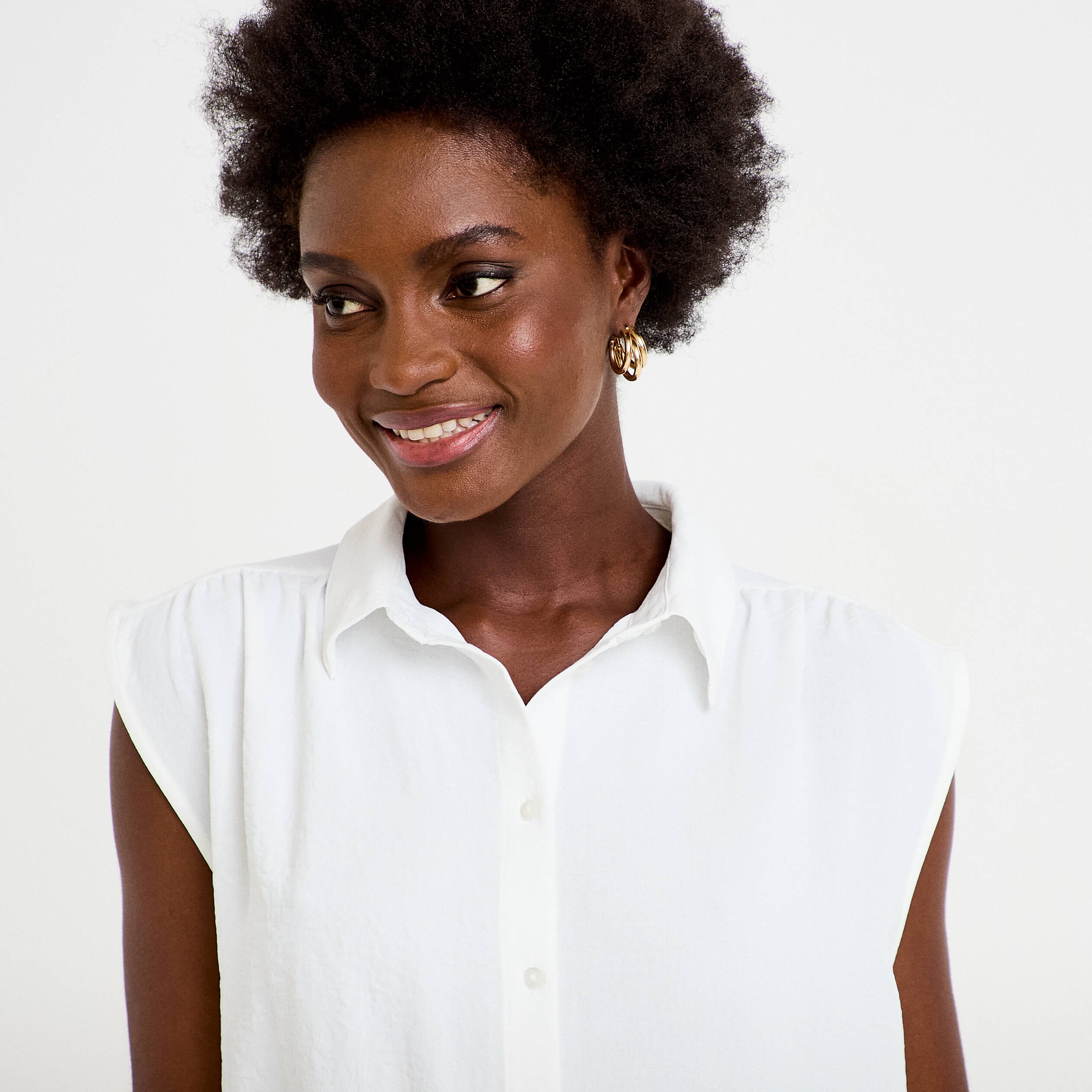 Chemise ample sans manches pliss&eacute;e ecru femme