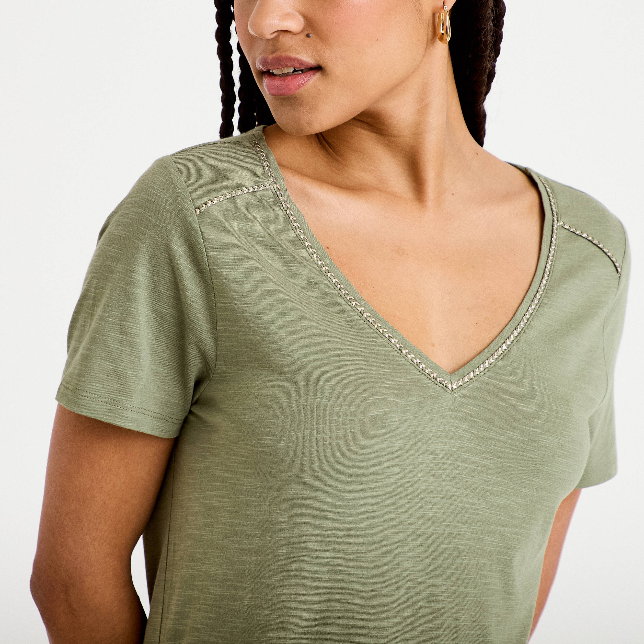 T-shirt manches courtes vert kaki femme