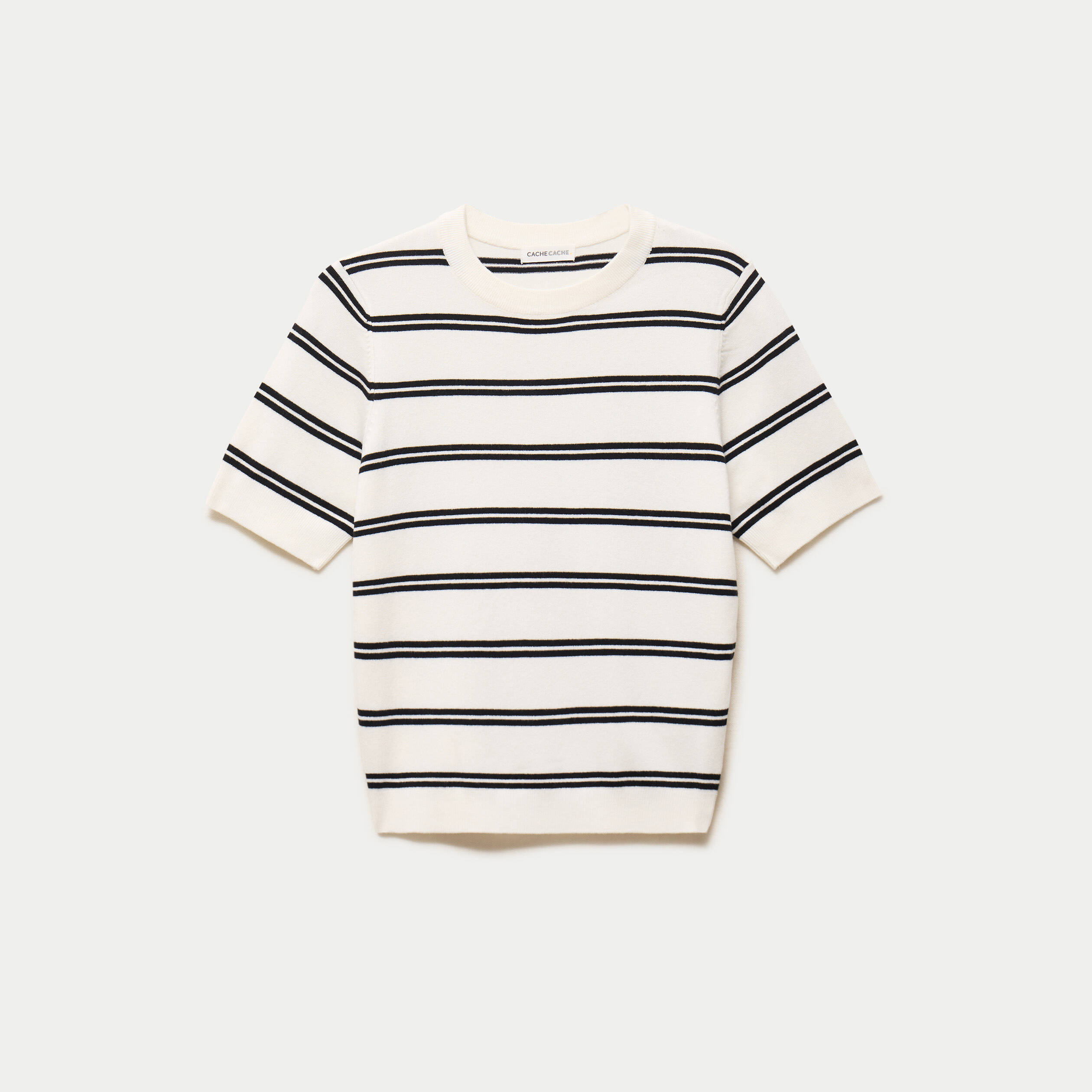 Pull ajust&eacute; court manches courtes blanc femme