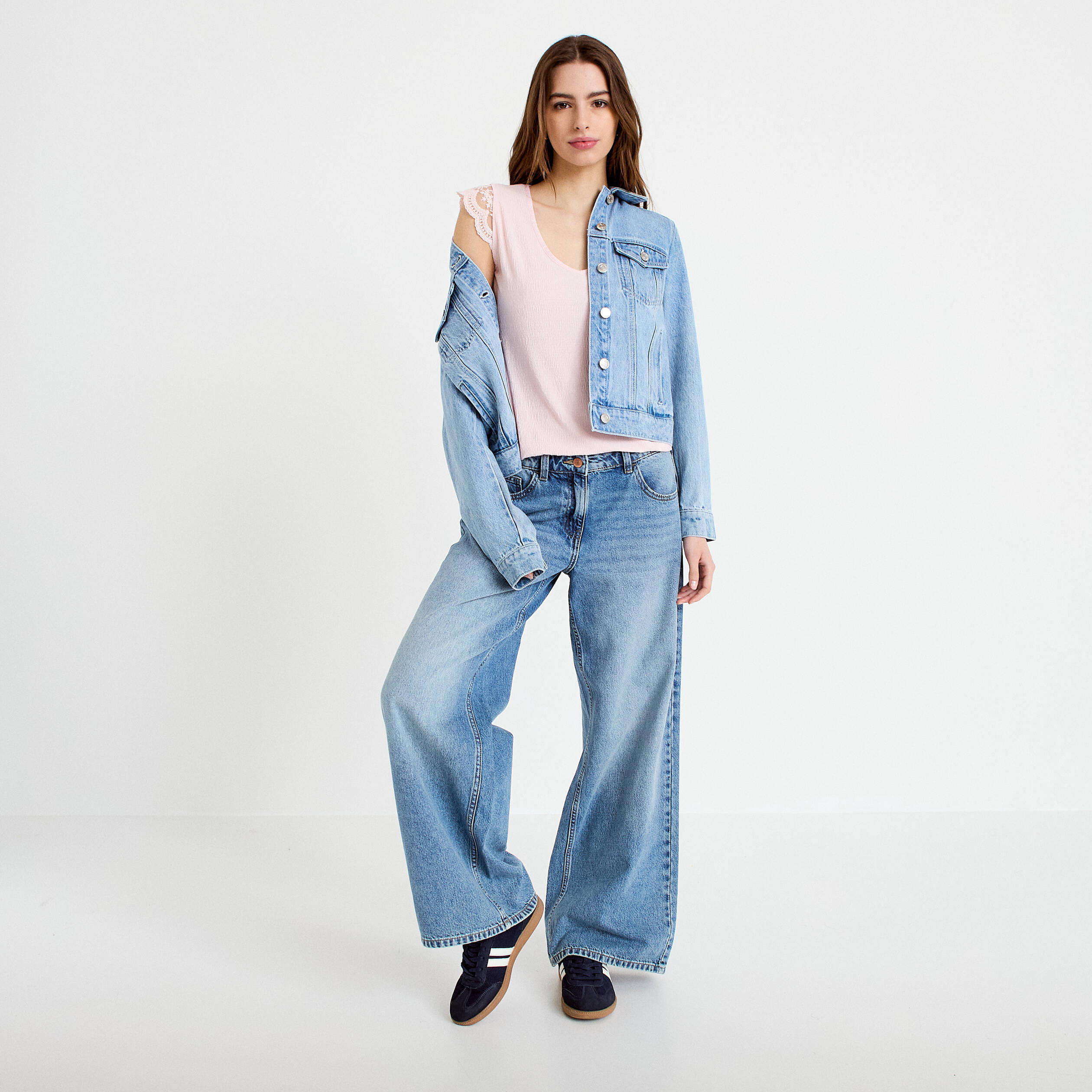 Blouse sans manches pliss&eacute;e rose clair femme