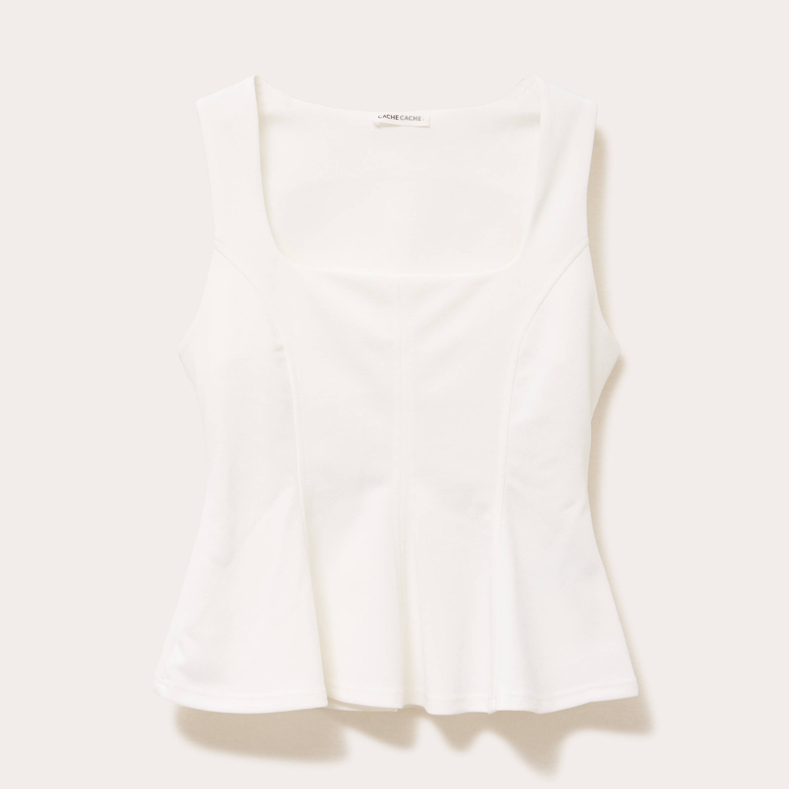 top cintre col carre sans manches ecru femme Top cintré col carré sans manches ecru femme