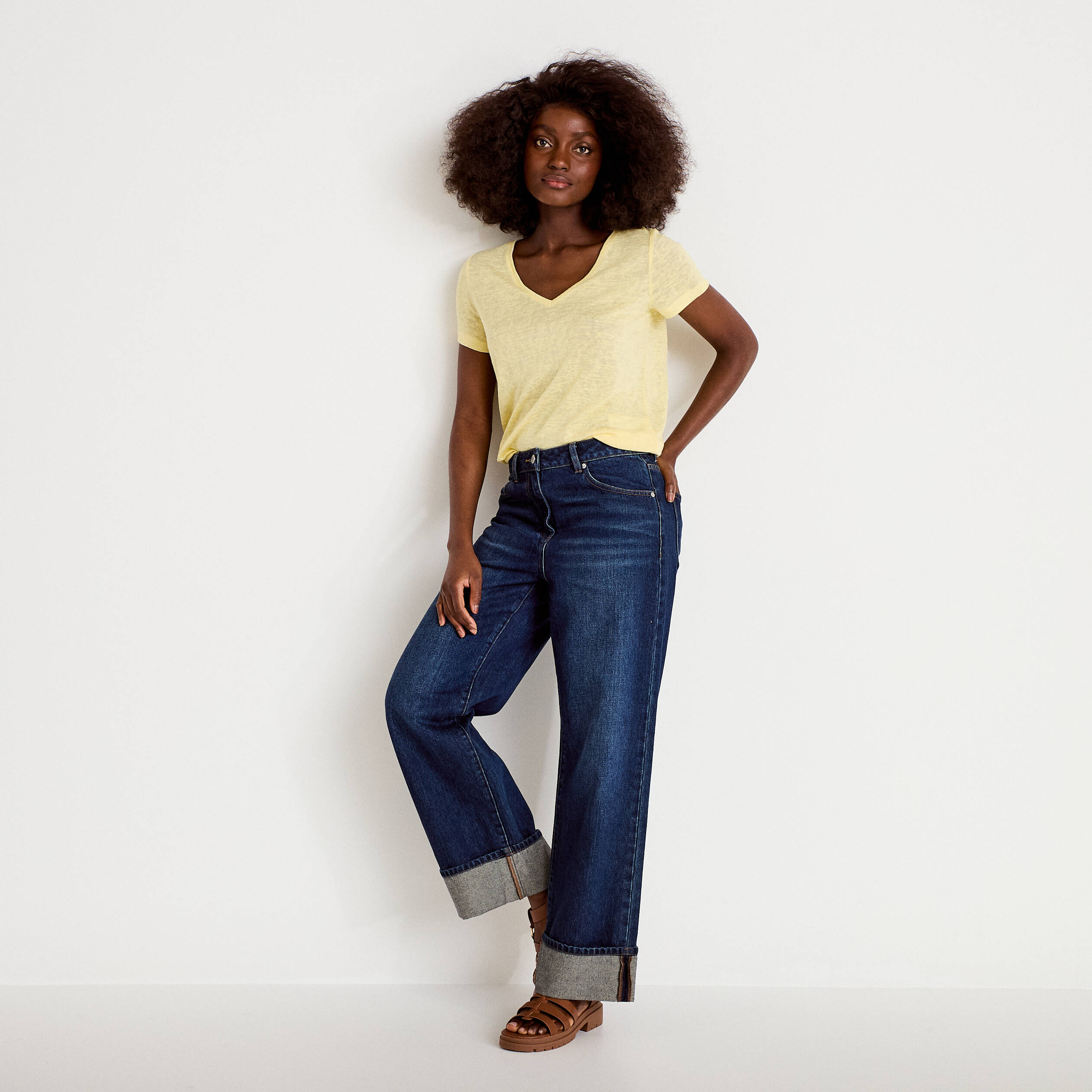 T-shirt noeuds dos jaune clair femme