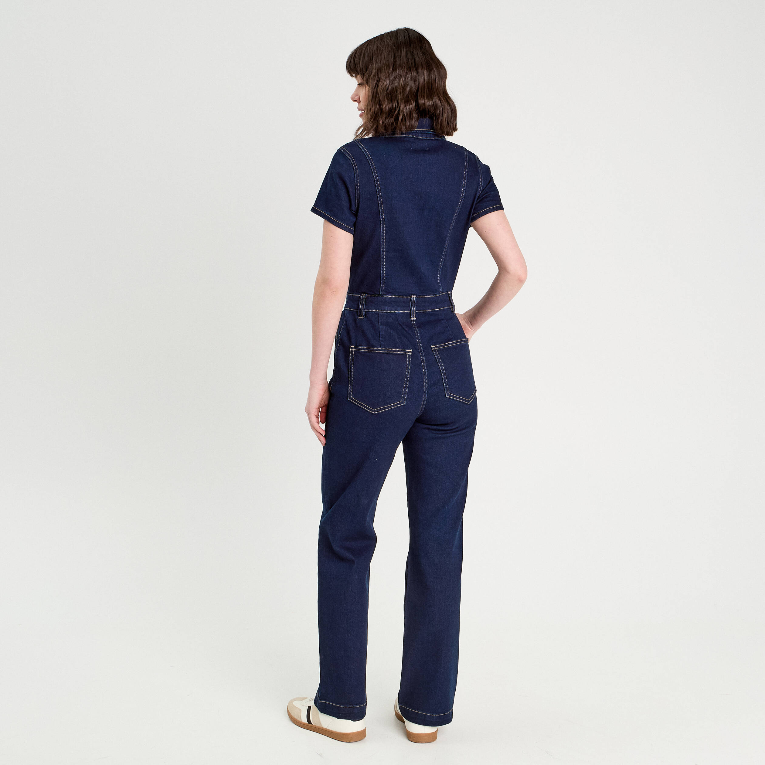 Combinaison pantalon en jean denim brut femme