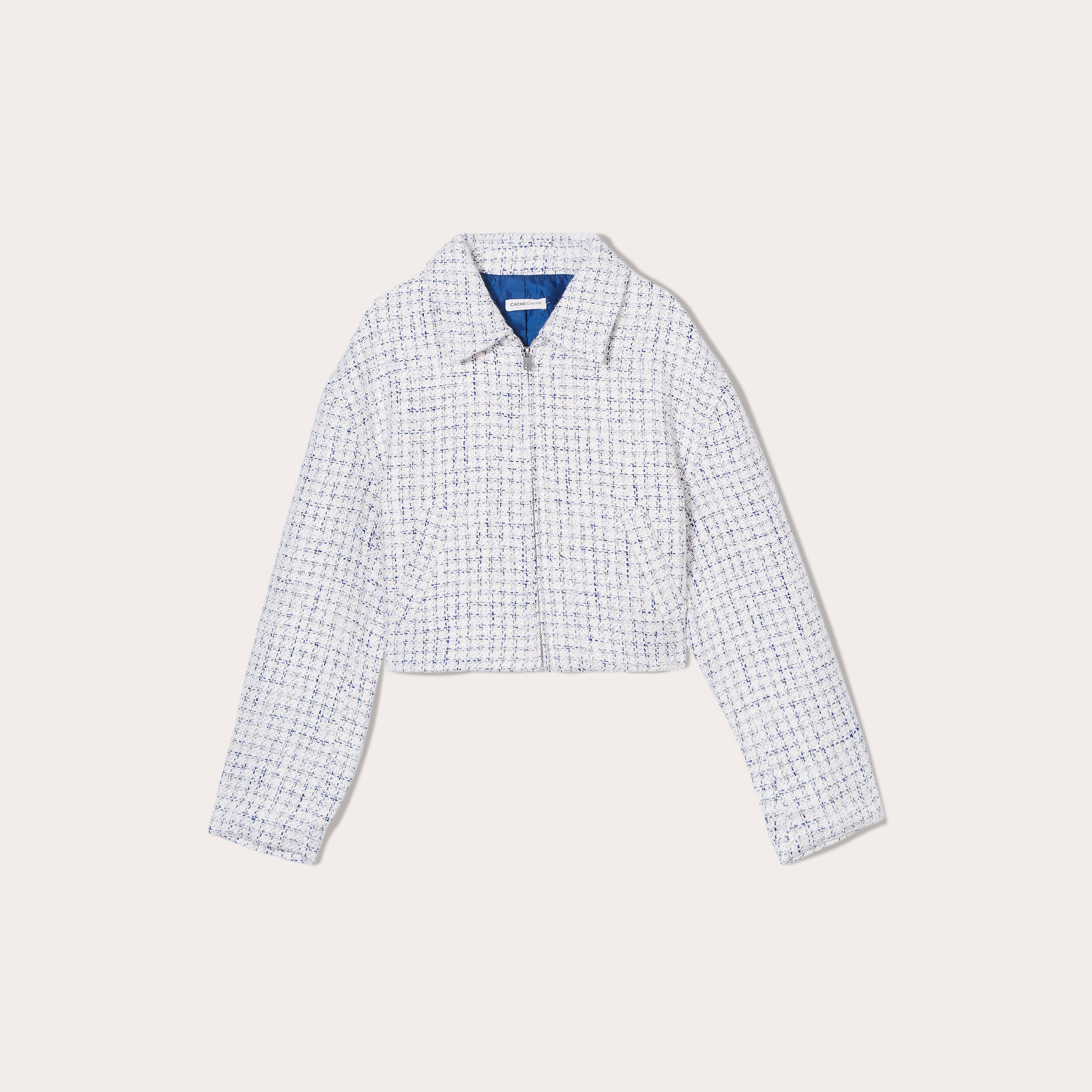 Veste courte oversize zipp&eacute;e blanc femme
