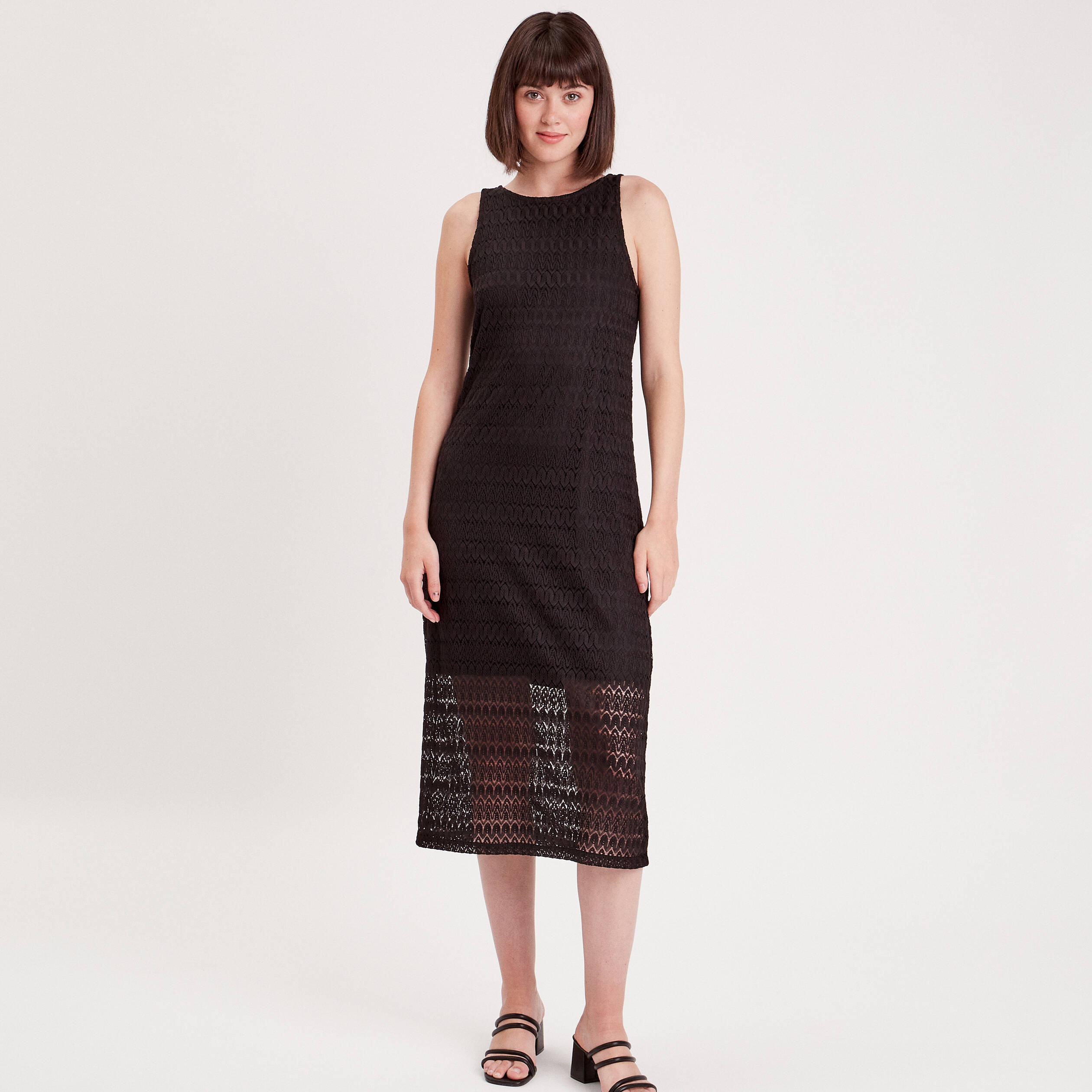 robe longue droite ajouree noir femme Robe longue droite ajourée noir femme