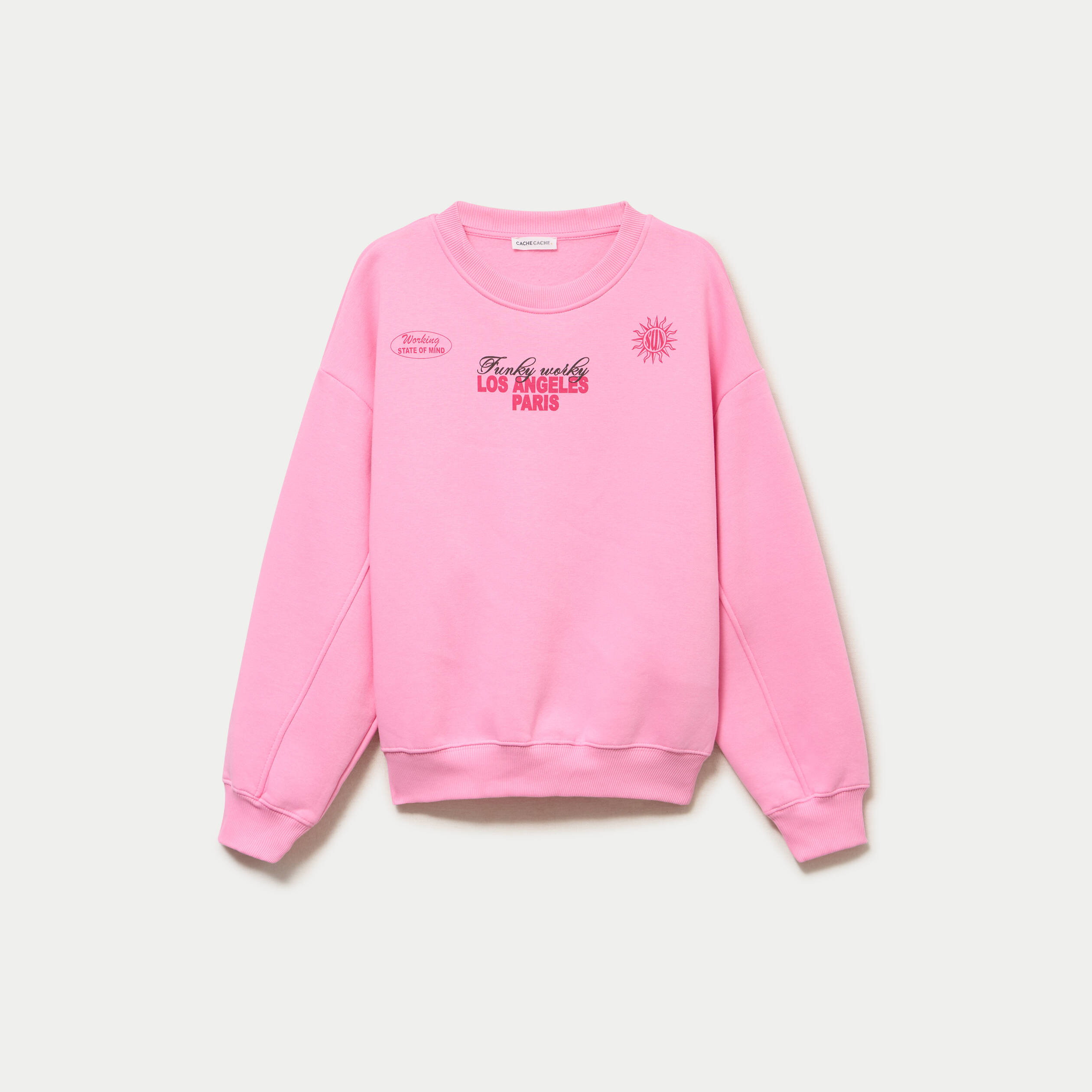 Sweat col rond manches longues rose femme
