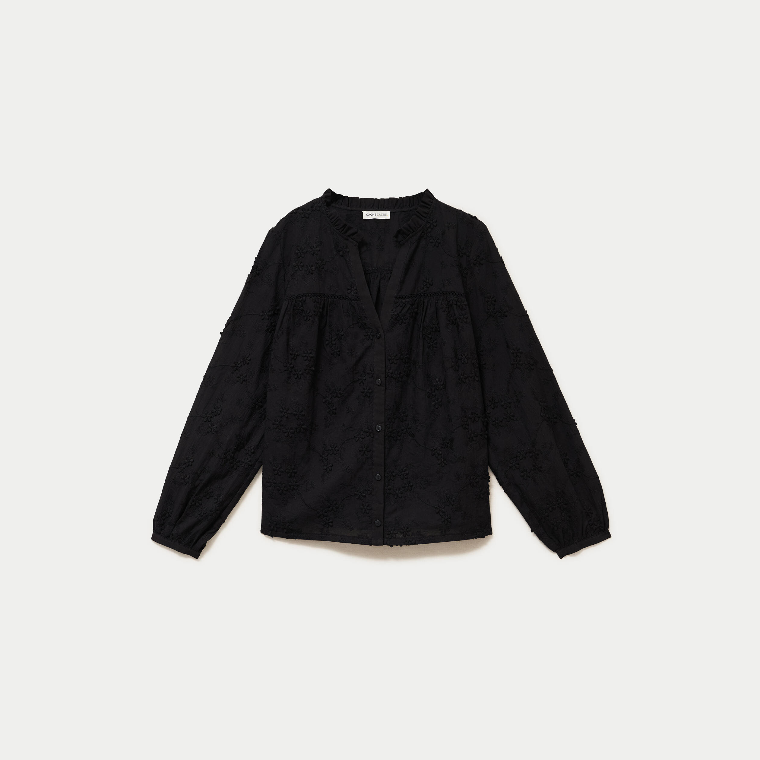 Blouse droite col rond manches longues noir femme