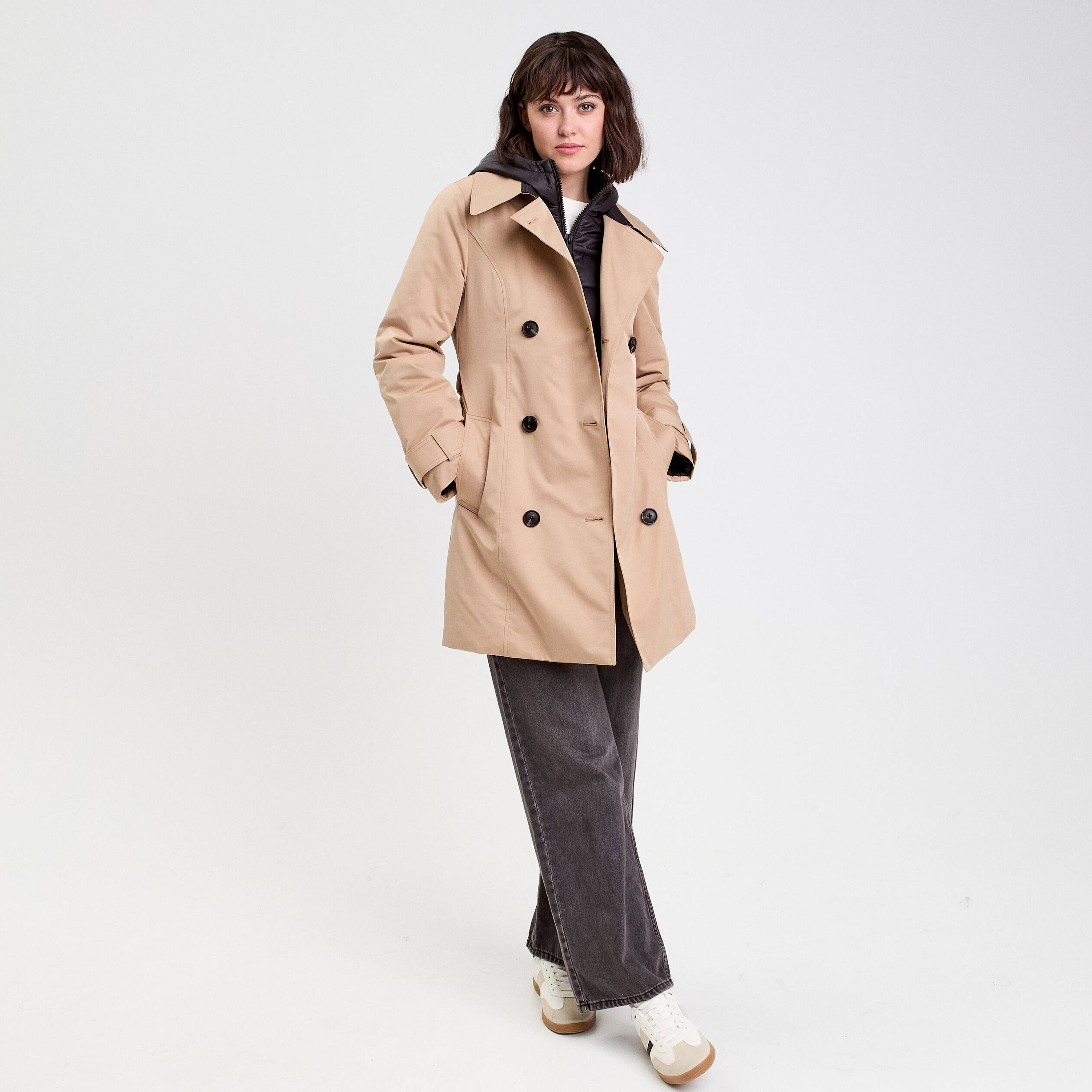 Trench ceinturé avec capuche camel femme Vibs