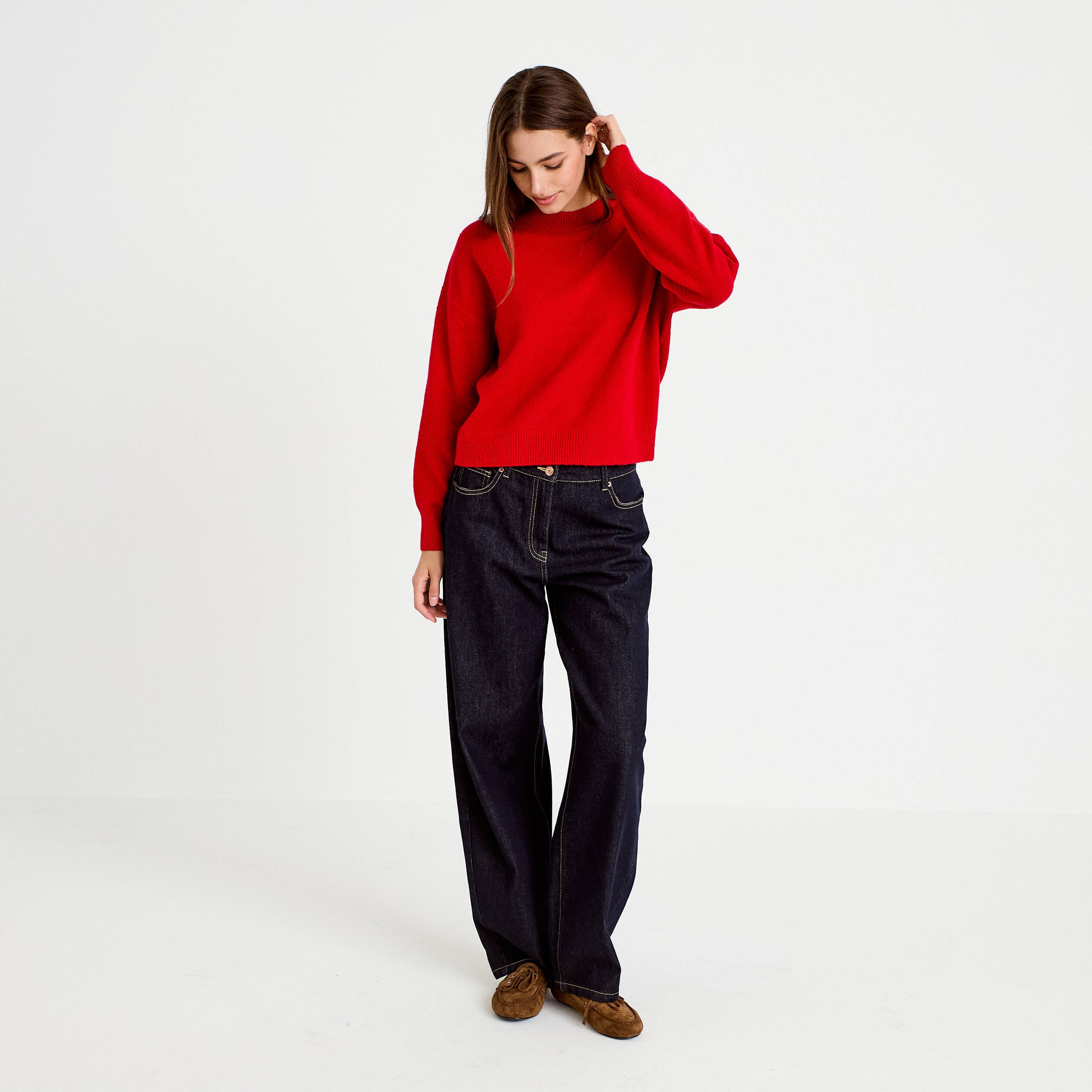 Pull col rond rouge femme