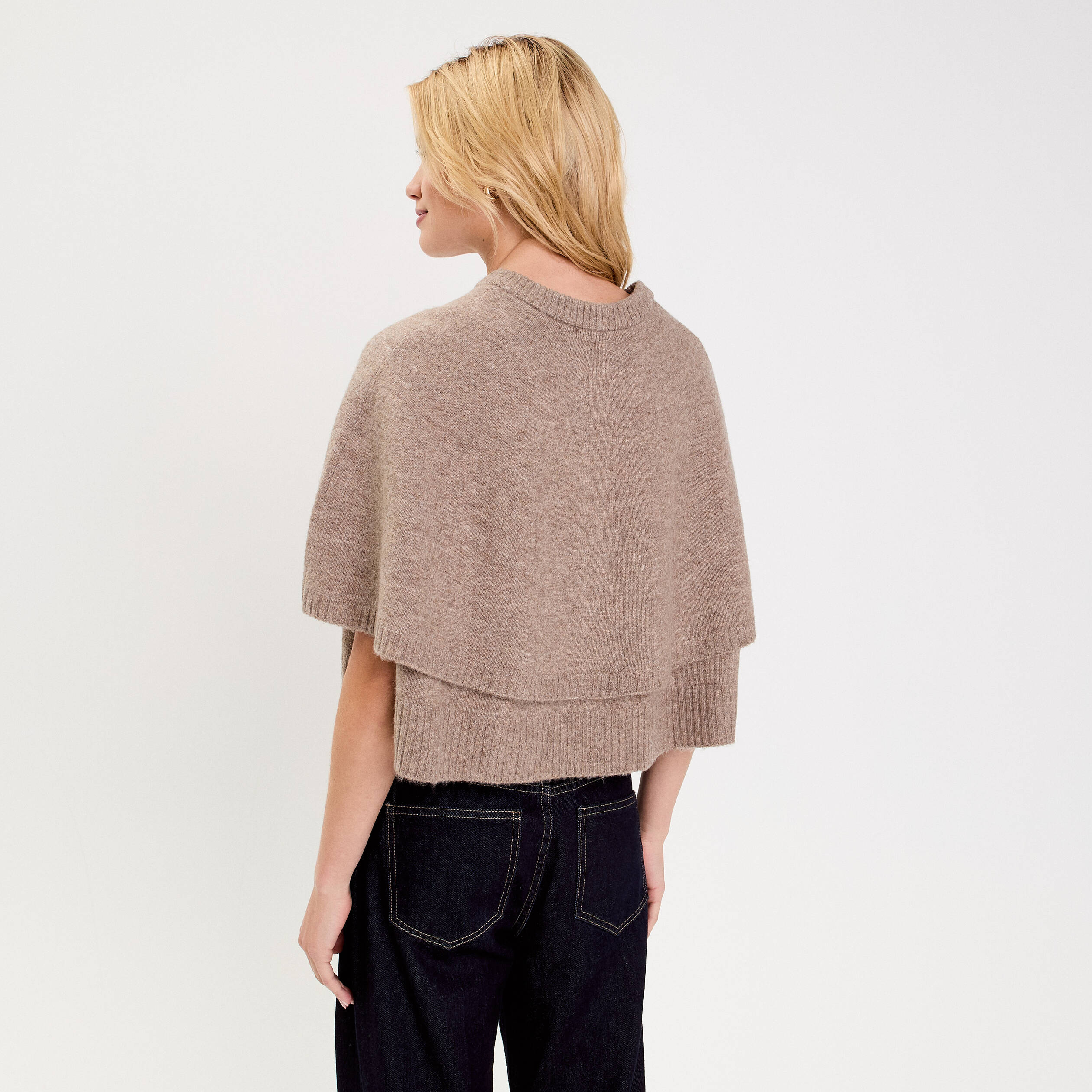 Gilet cape manches 3/4 taupe femme Vibs