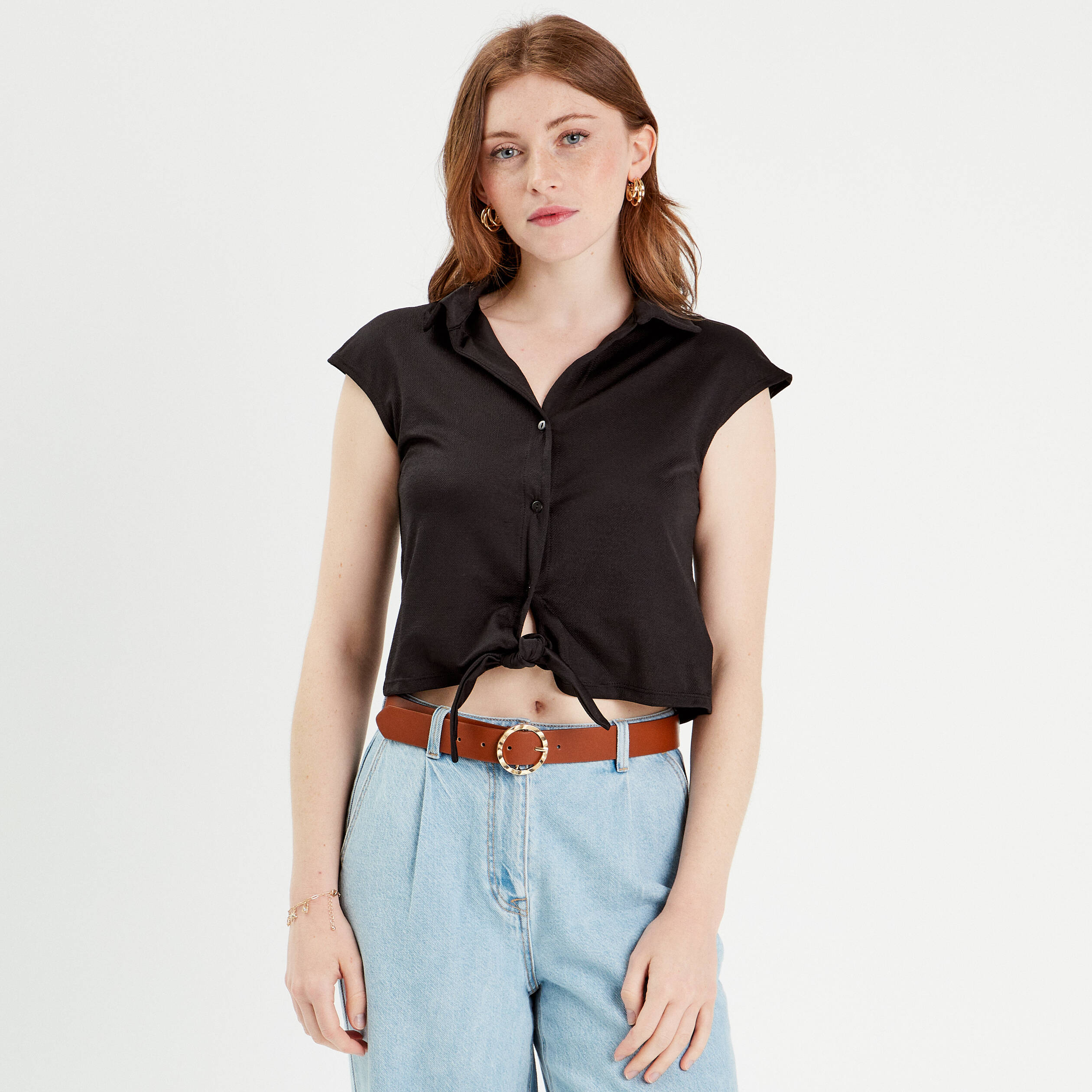 blouse manches courtes nouee noir femme Blouse manches courtes nouée noir femme