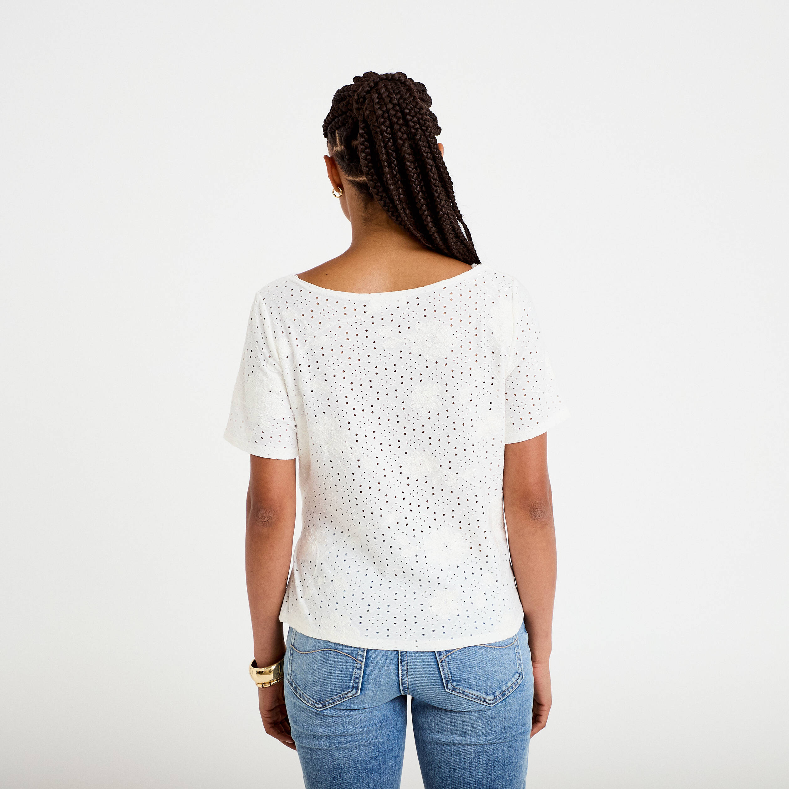 Blouse col v manches courtes ecru femme