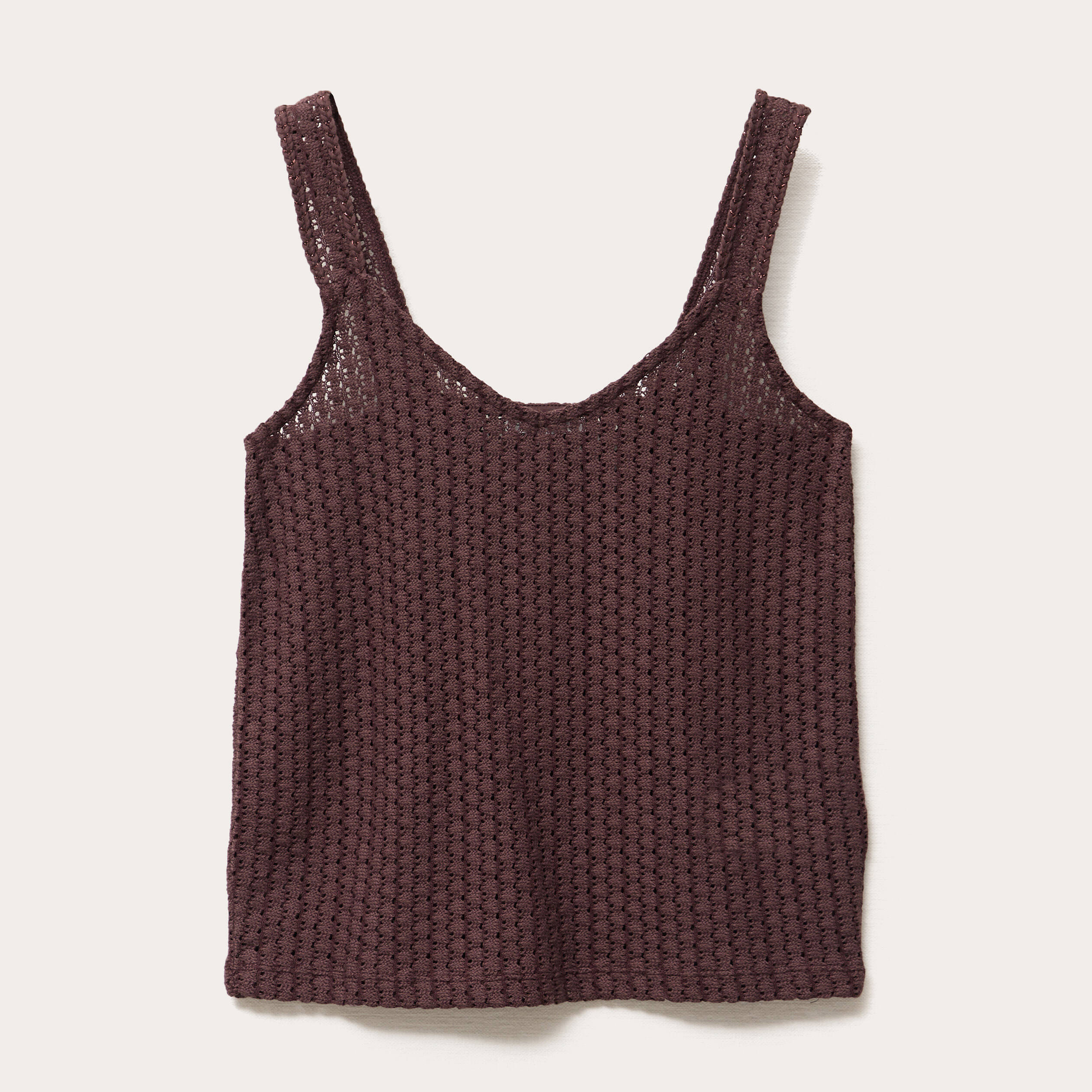 debardeur effet crochet marron fonce femme Débardeur effet crochet marron foncé femme