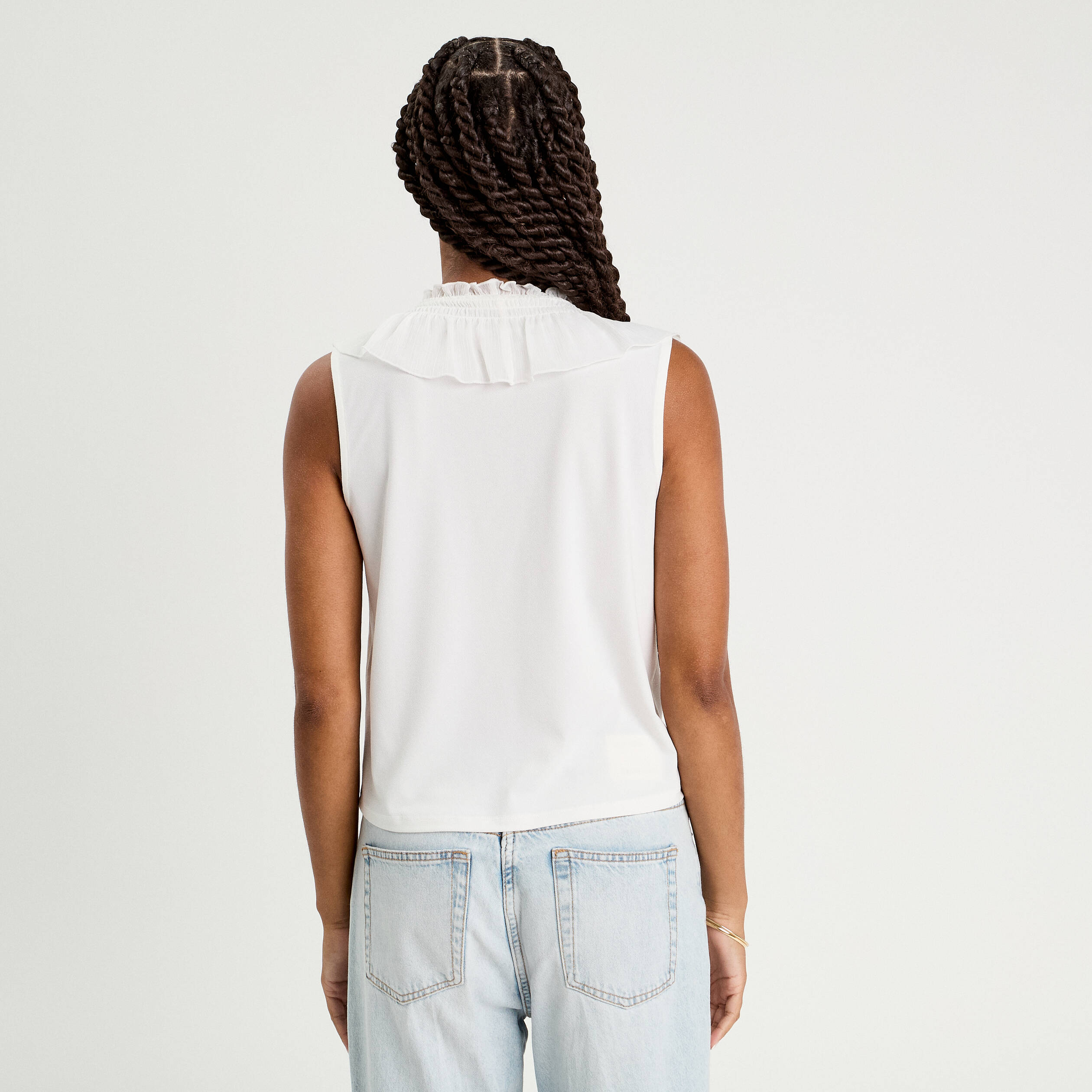 debardeur sans manches volants ecru femme Débardeur sans manches volants ecru femme