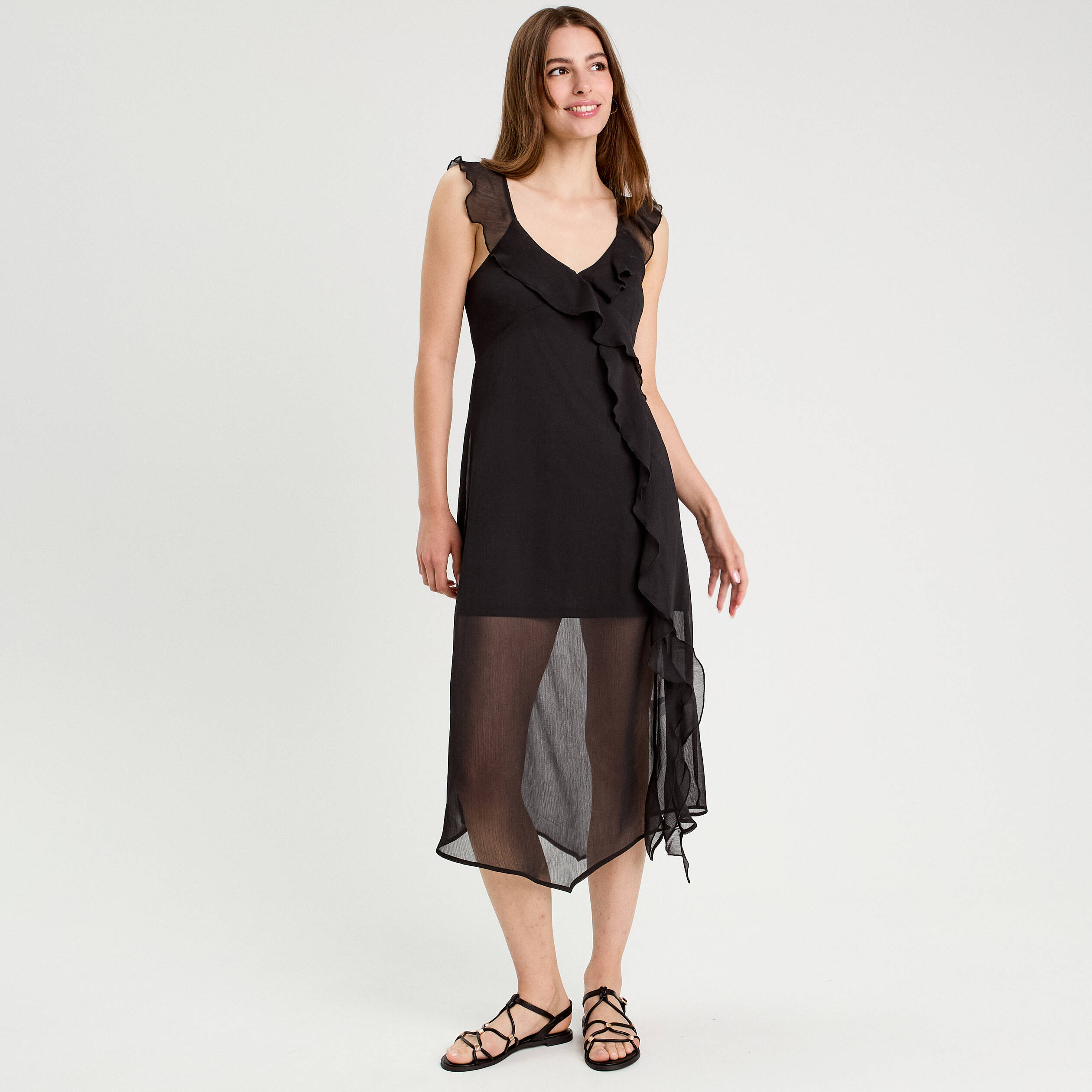 robe longue evasee volants noir femme Robe longue évasée volants noir femme