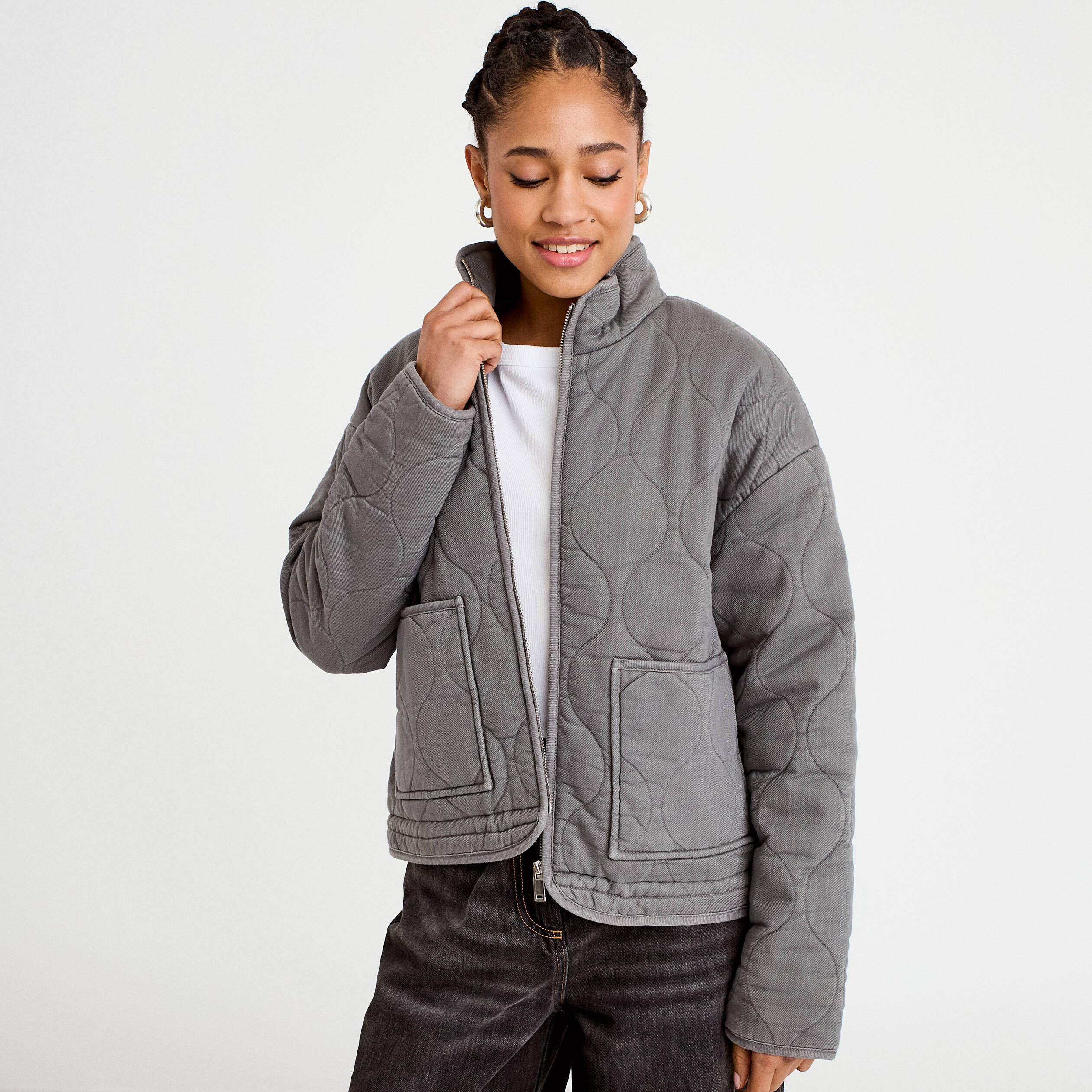 Veste matelass&eacute;e zipp&eacute;e gris clair femme