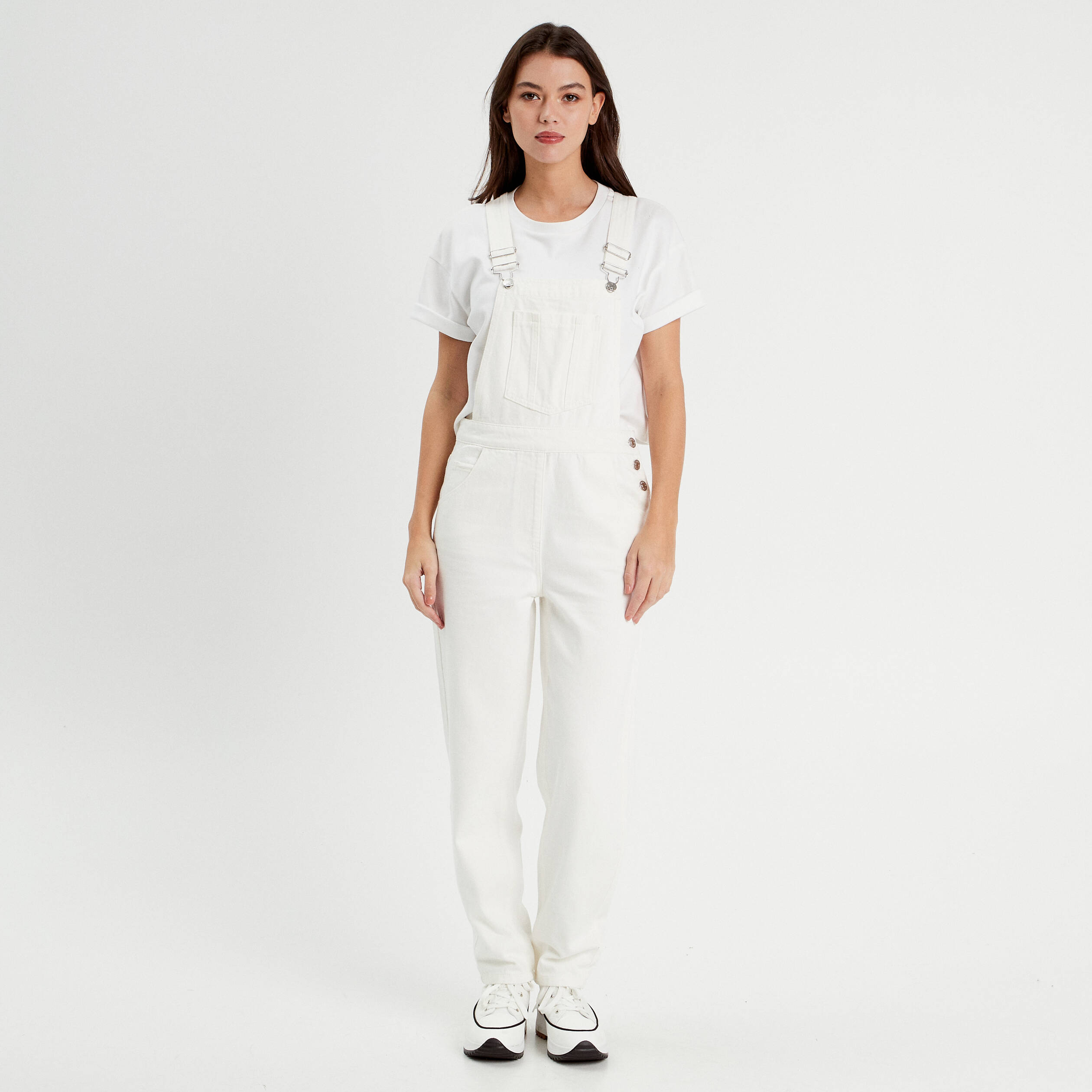 salopette droite en jean ecru femme Salopette droite en jean ecru femme