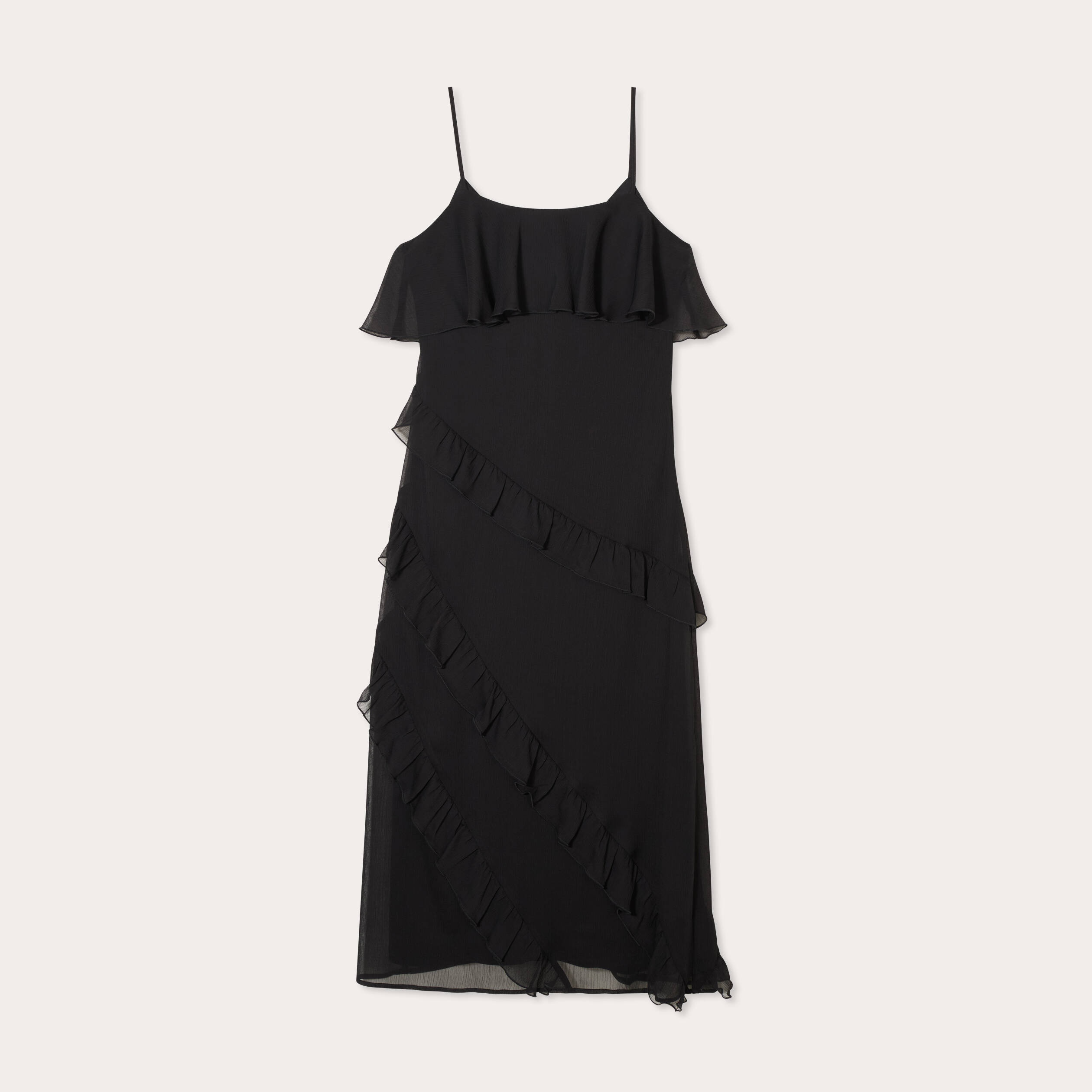 robe longue droite volants noir femme Robe longue droite volants noir femme