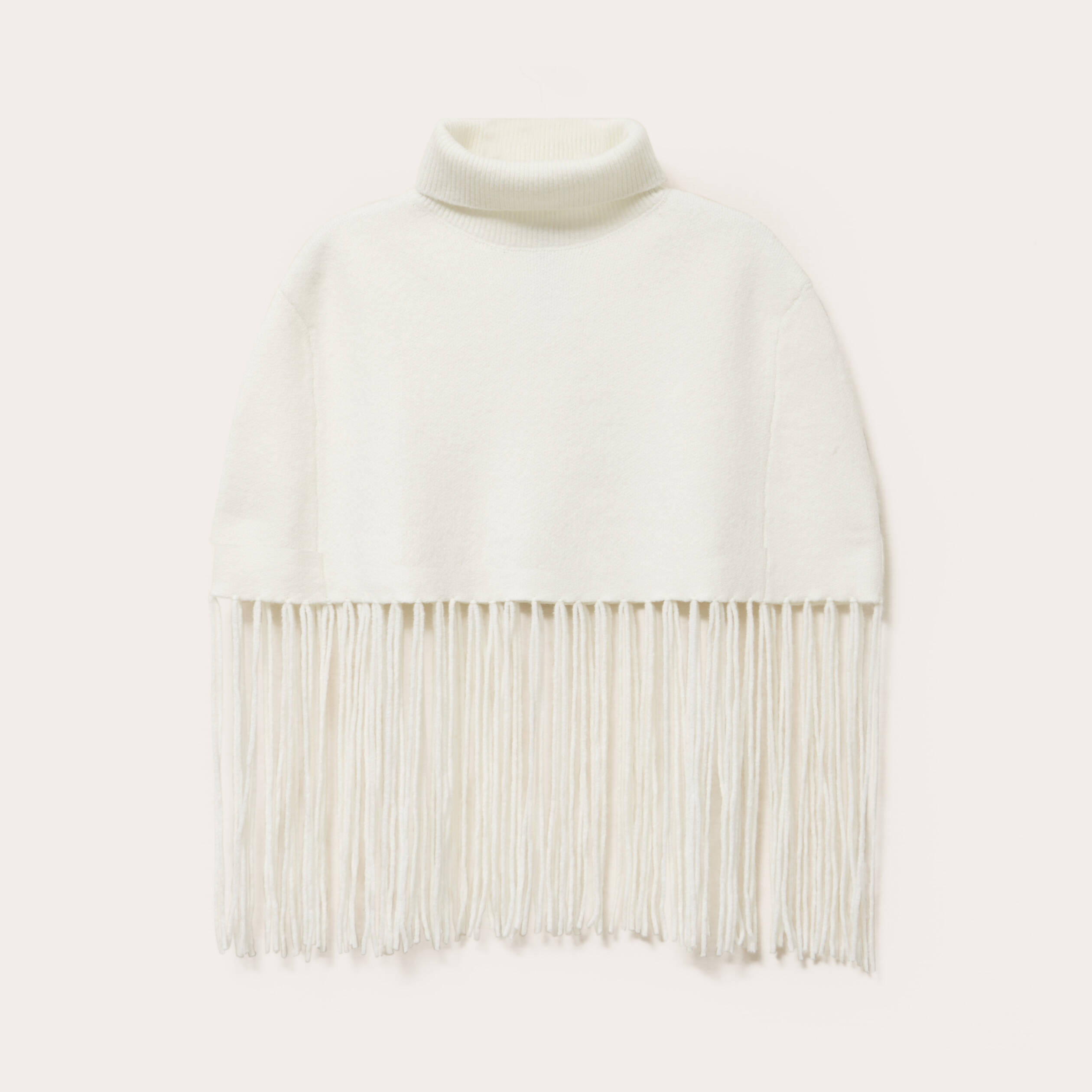 Poncho &agrave; franges ecru femme