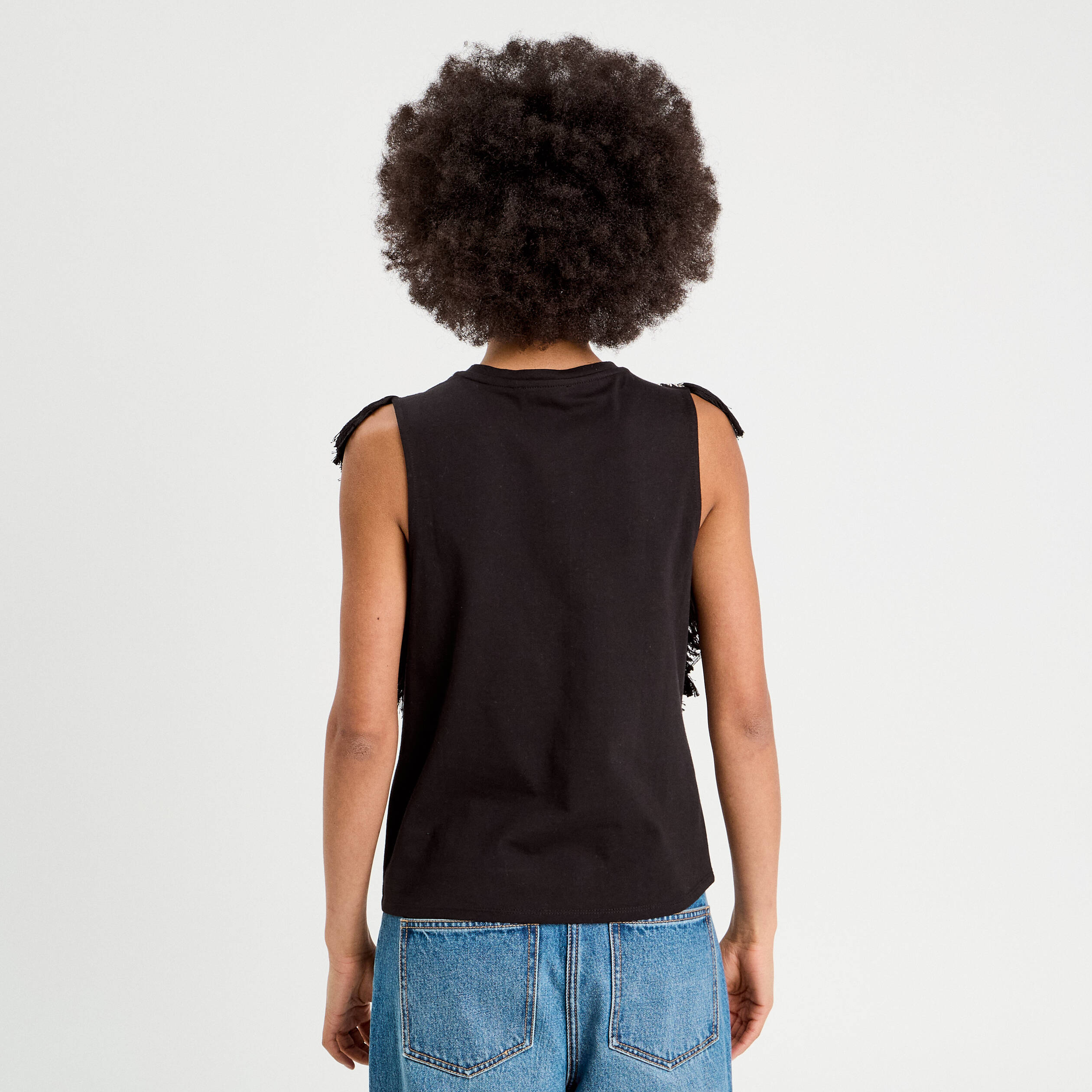 T-shirt avec franges noir femme