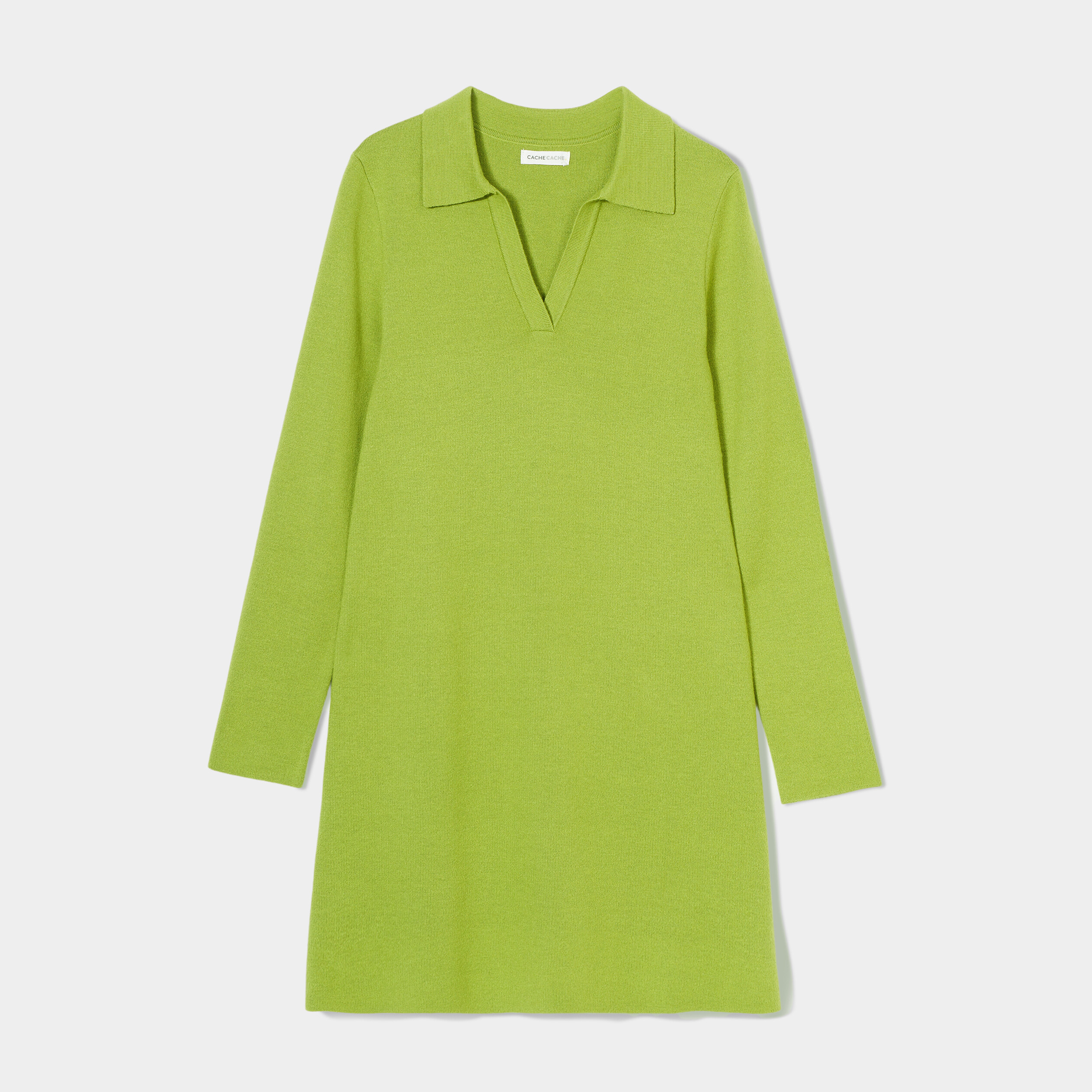 robe pull droite col polo vert anis femme Robe pull droite col polo vert anis femme