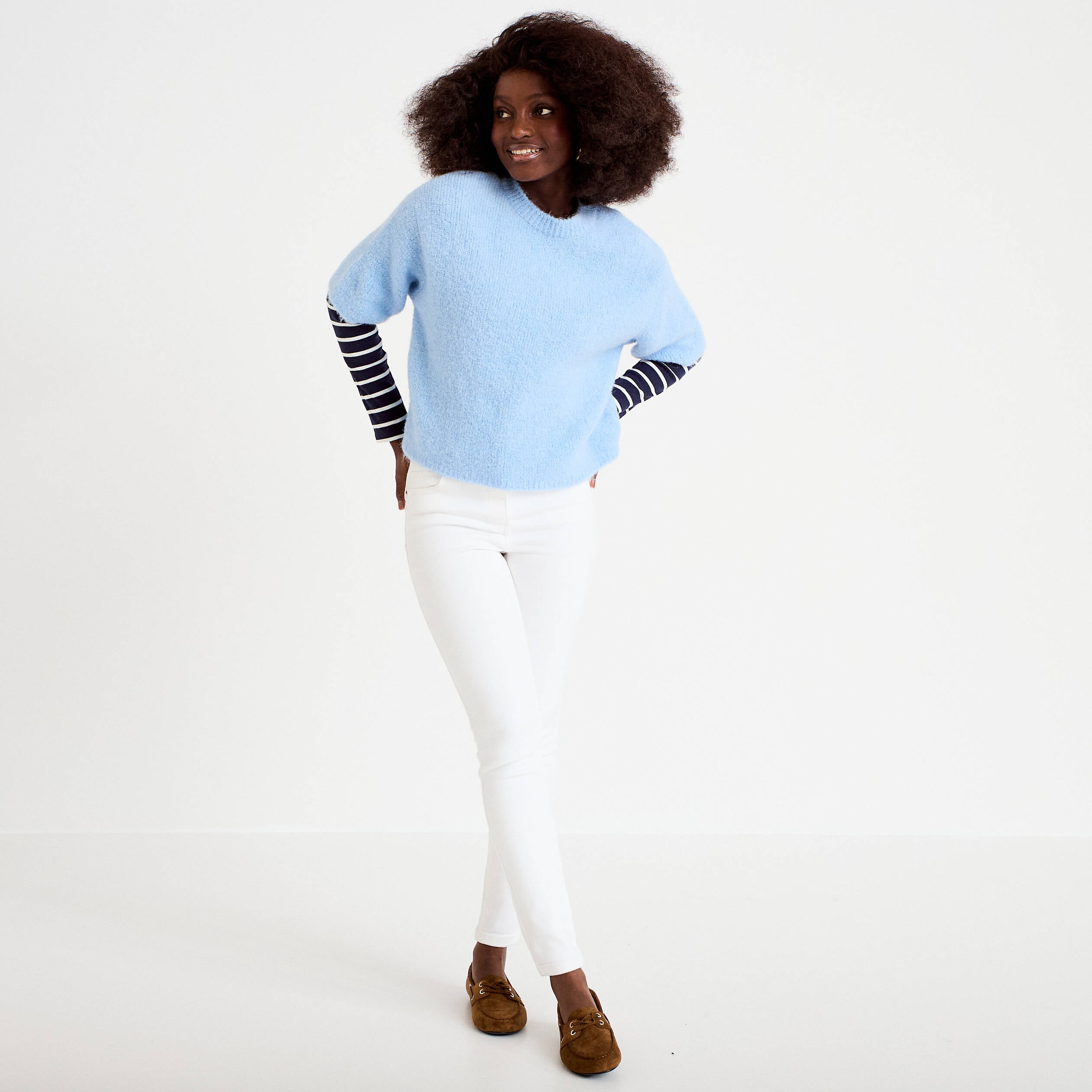 Pull manches courtes bleu clair femme